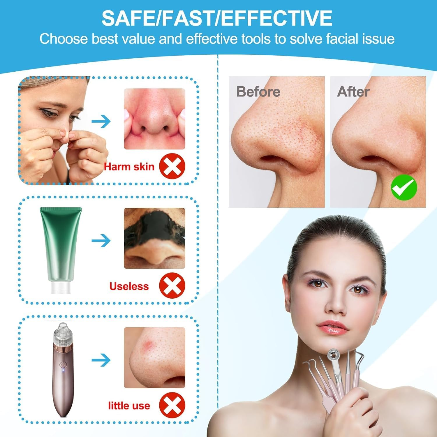 5 PCS Pimple Popper Tool Kit Blackhead Remover Tools, Acne Tools, Black Head Remover for Face, Risk Free Treatment Pimple Extractor with Tweezers,Premium Stainless Steel