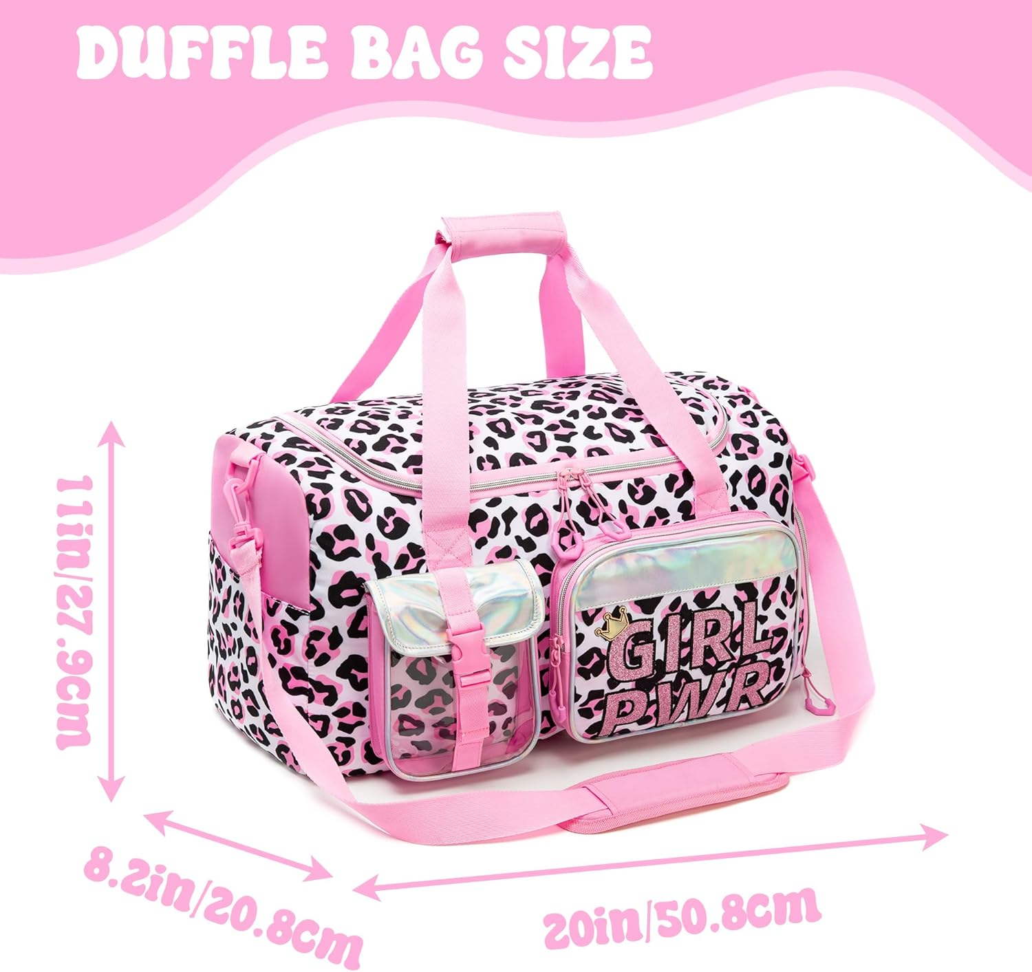 Kids Duffle Bag Girls Dance Bag for Kids Overnight Bags for Teen Girls Sports Gymnastics Bags with Shoe Compartment, S-Love Leopard, 20"X11"X8.2" image number 6