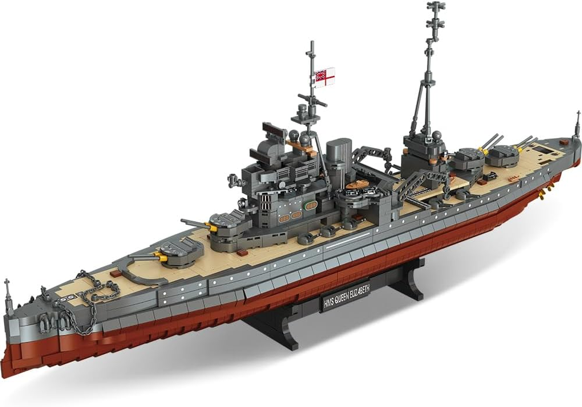 DUANT Queen Elizabeth Class Battleship Building Blocks, British Royal Navy Ship from World War II, a Large Military Battleship Building Toy, Suitable for Adult Collectors