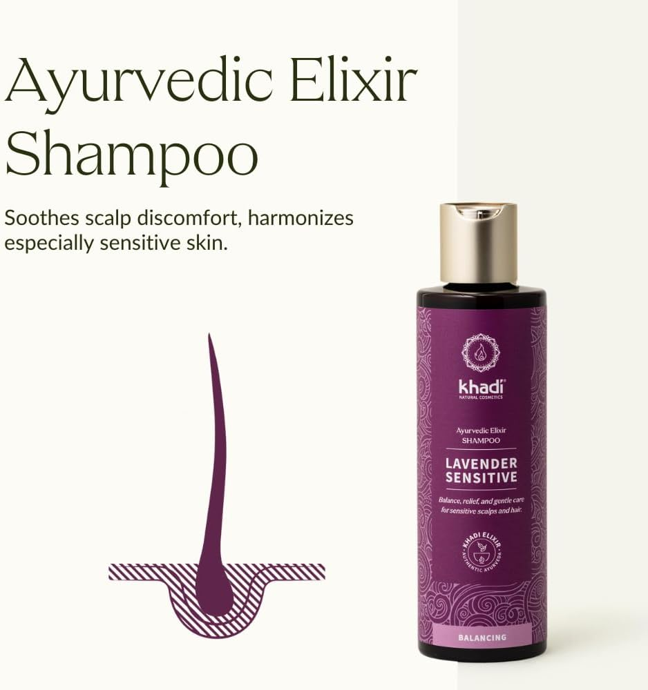 Khadi Lavender Sensitive Ayurvedic Shampoo, 100% Natural, Silicone & Sulphate-Free, Lavender & Hibiscus for Sensitive, Scalp & Fine Hair, Vegan Hair Care Natural Cosmetics 200 Ml image number 2