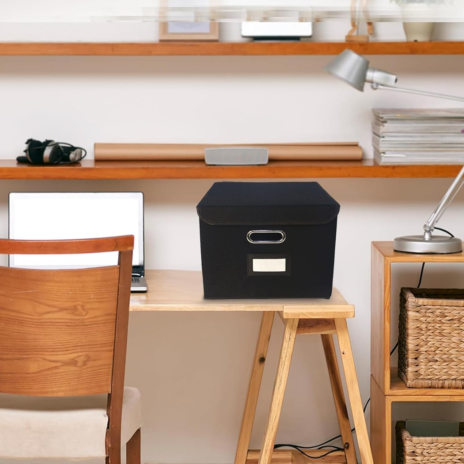 Upgraded Portable File Organizer Box, Large Linen Hanging Office Document Storage Box with Lid, Collapsible Filing & Storage Boxes for Office/Decor/Home. (Light Gray) image number 5