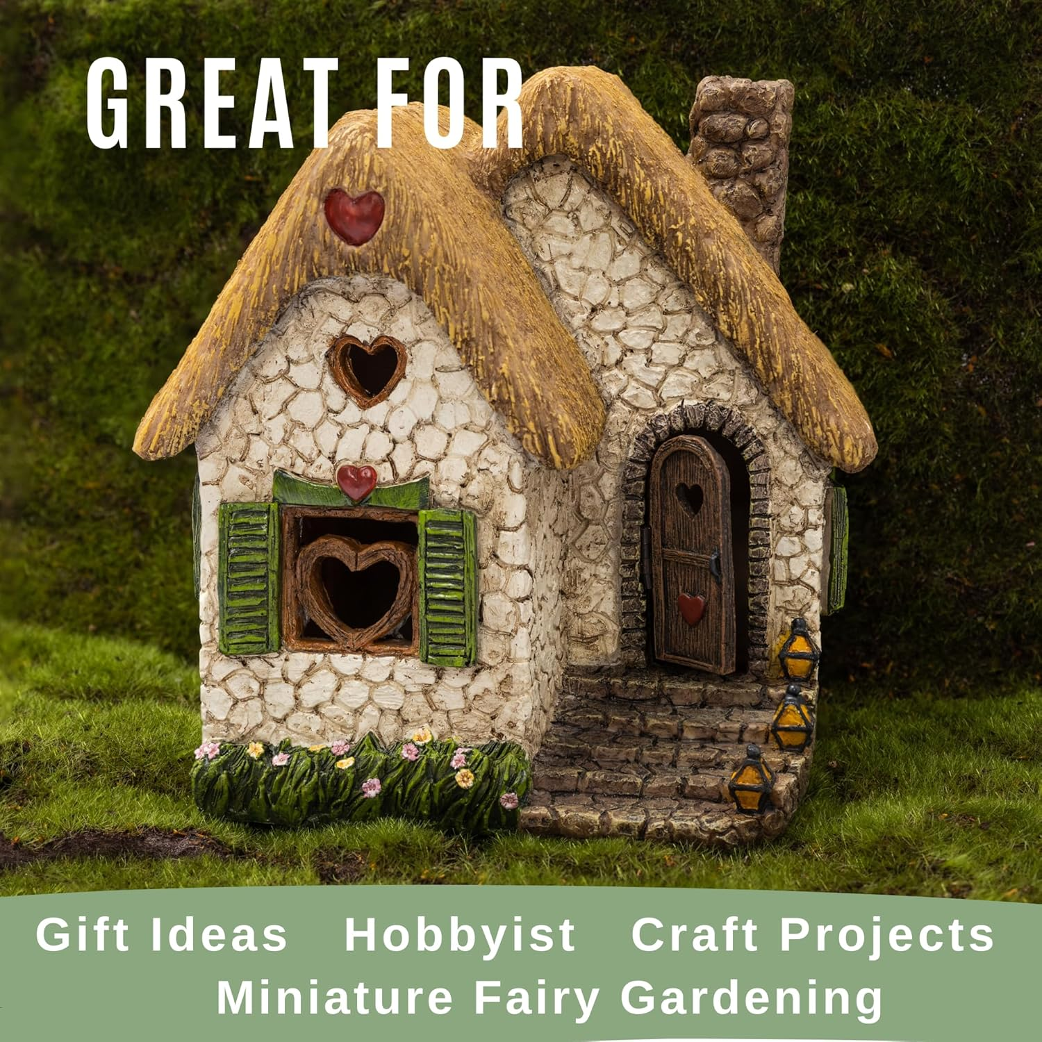 PRETMANNS Fairy House - Large Outdoor Fairy Garden House &ndash; Adorable Hand-Painted Resin Outdoor Accessories for Miniature Garden &ndash; 18 Cm High with Door That Can Open