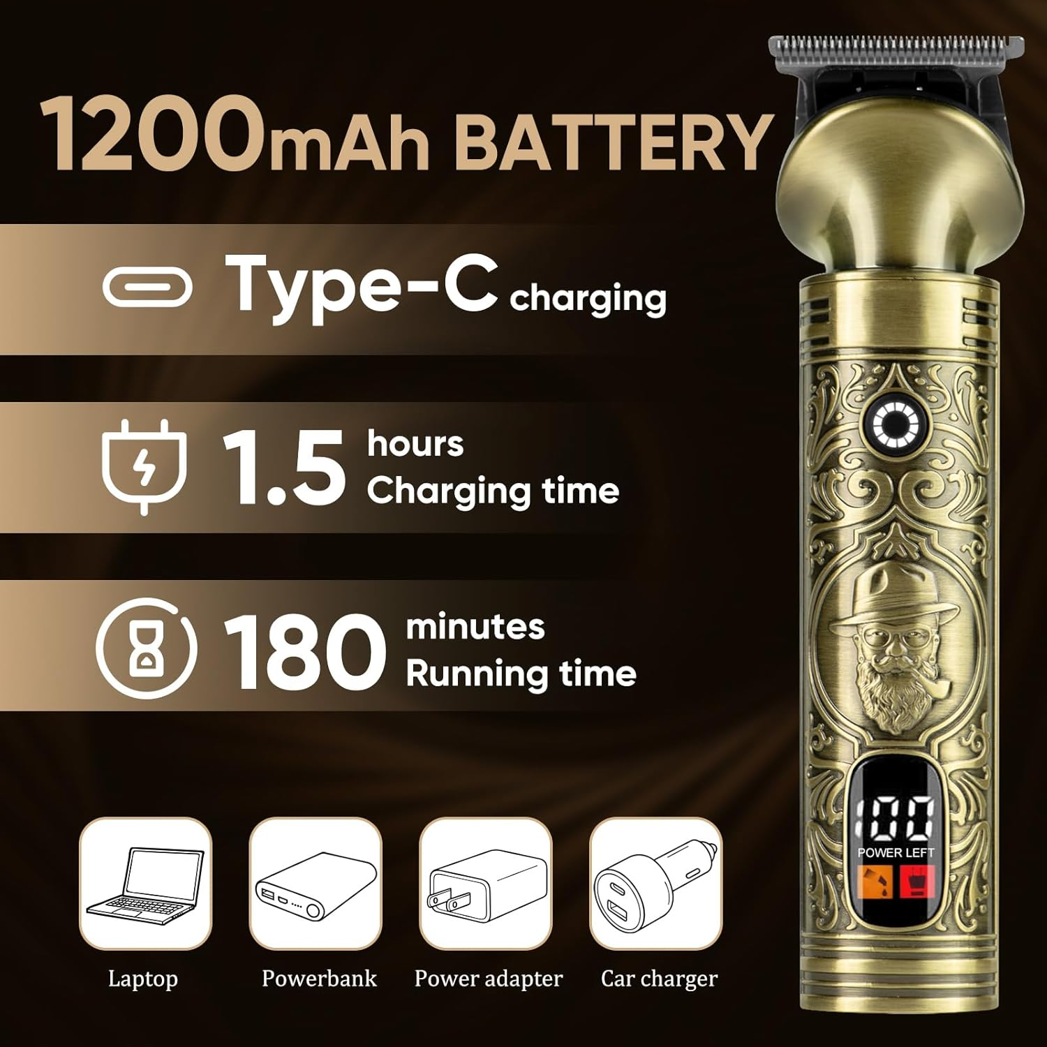 KEMEI Hair Trimmer Beard Trimmer Men'S Hair Trimmer with 6 Cutting Heads, Trimming Hair, Beard, Nose, Ears and Body Hair, Shaving, LED Display image number 2