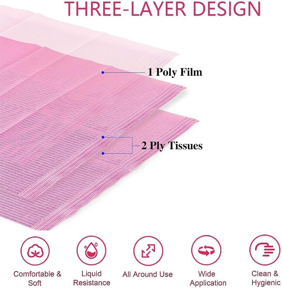 Xelea 125PCS Disposable Nail Art Table Towels Mat 13 X 17Inch Waterproof Nail Art Mat Paper Sheet Clean Pads Tattooing Pink