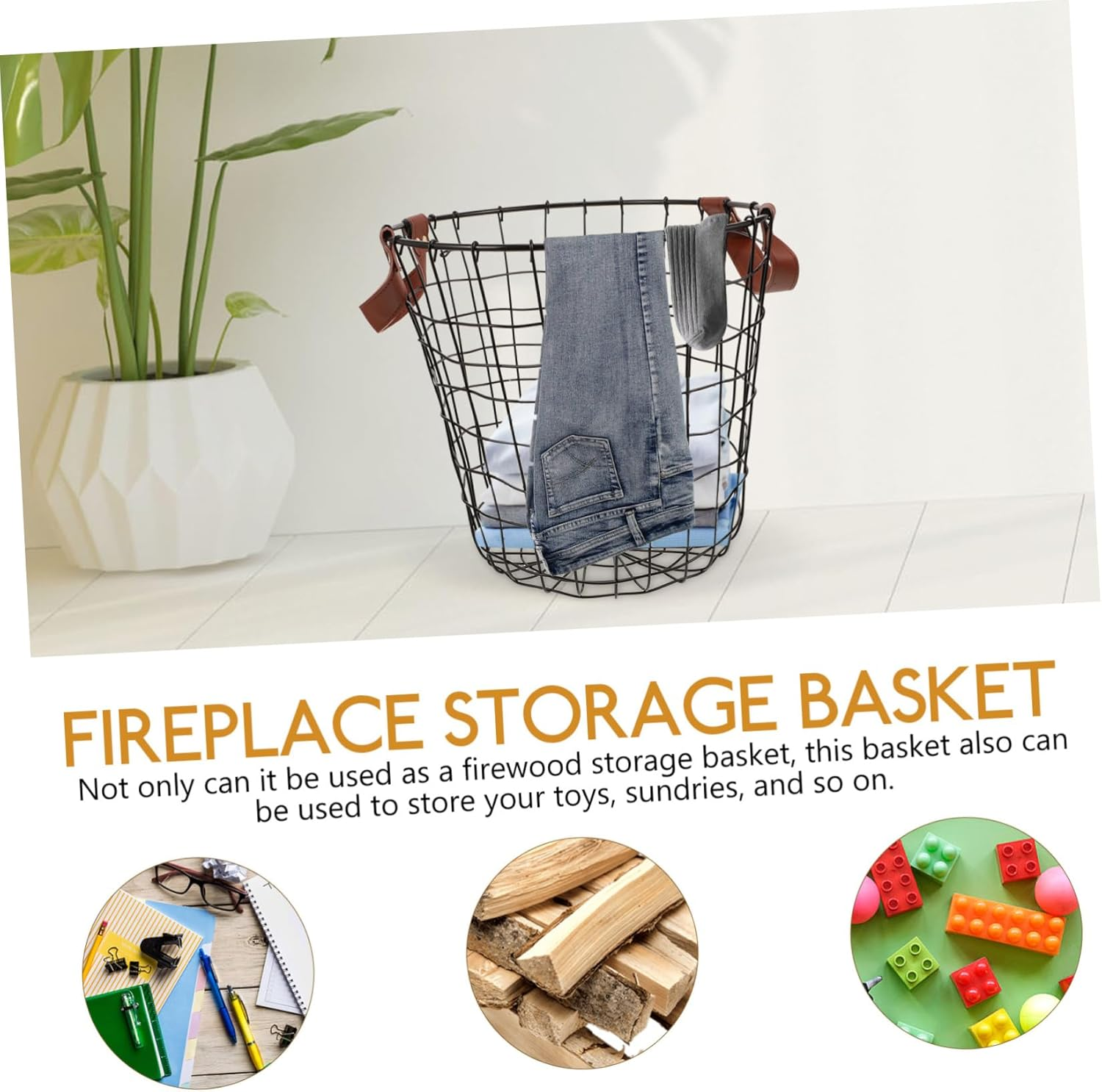 Large Capacity Firewood Basket Wrought Iron Storage Camping Supplies Outdoor Decor image number 2
