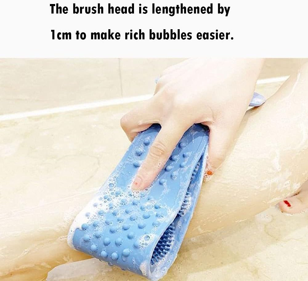 Back Scrubber Shower Brush, 70Cm Silicone Body Brush for Exfoliating, Invigorate Your Skin, Massage Experience, Bath Shower Scrubber for Men and Women 1PCS Blue