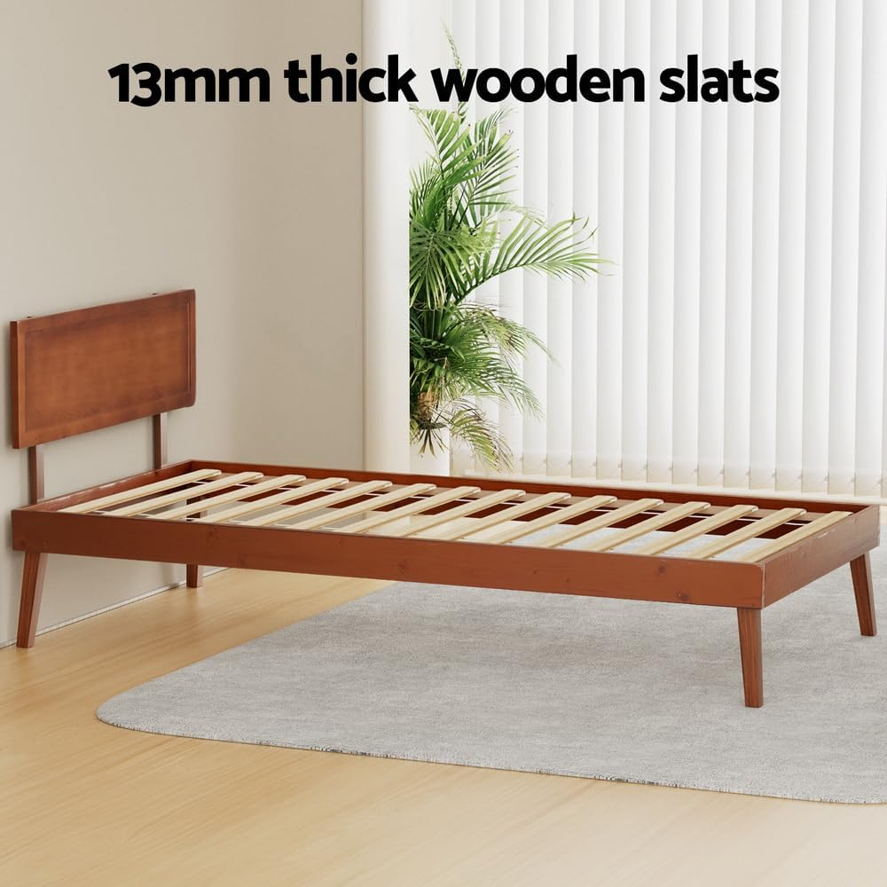 Artiss Single Bed Frame Platform Wooden Timber Frames Beds Base Bedroom Room Decor Home Furniture Oak for Kids, Toddler and Adult, Modern Design with Stable Legs and Storage Space Walnut image number 6
