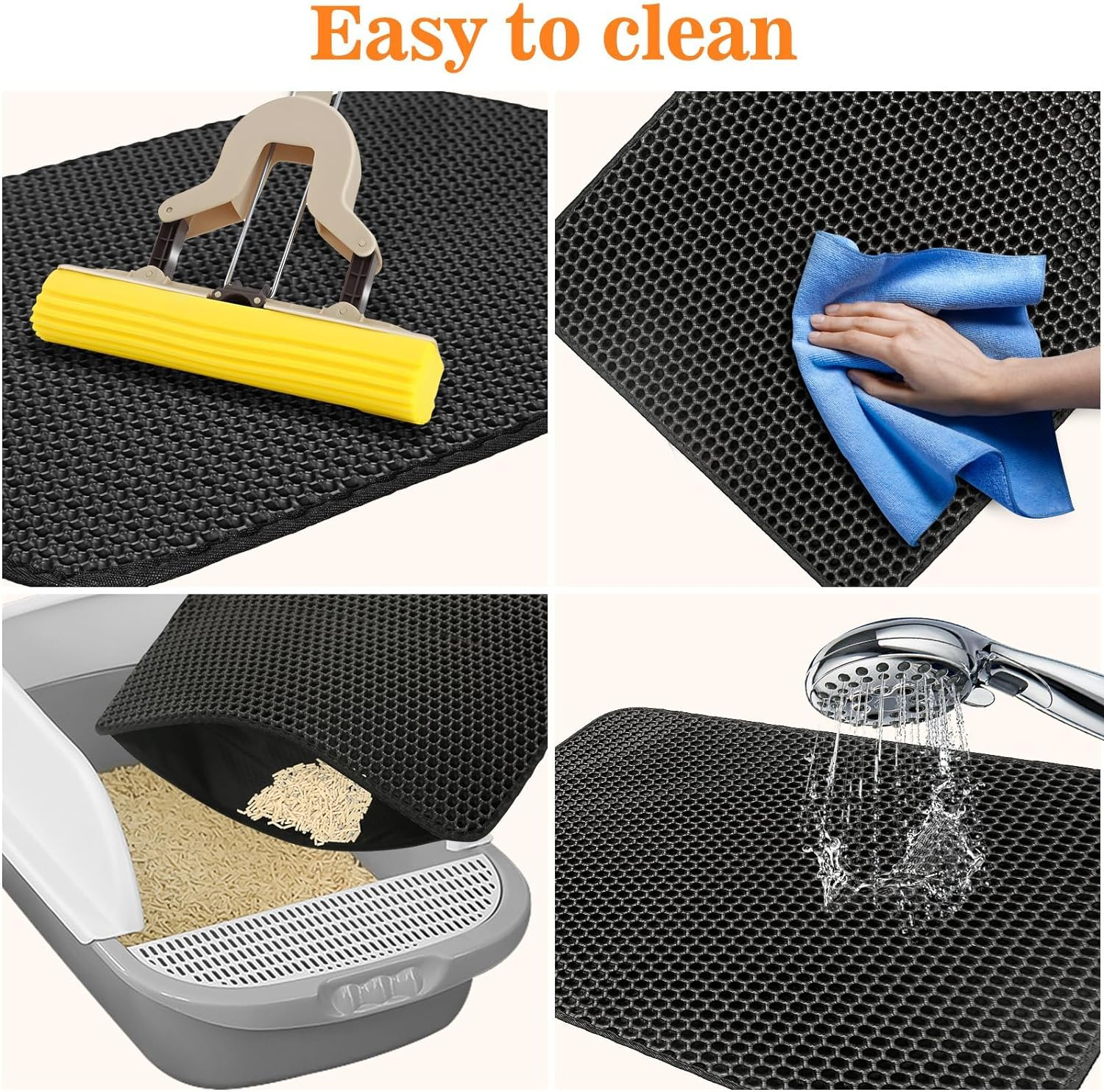 Mumoo Bear Cat Litter Mat, 60 X 45 Cm Big Litter Tray Mat, Double Layer Waterproof Cat Litter Mat Litter Trapping Mat, Honeycomb Design Cat Litter Tray Mat Non-Toxic Nonslip Black image number 4
