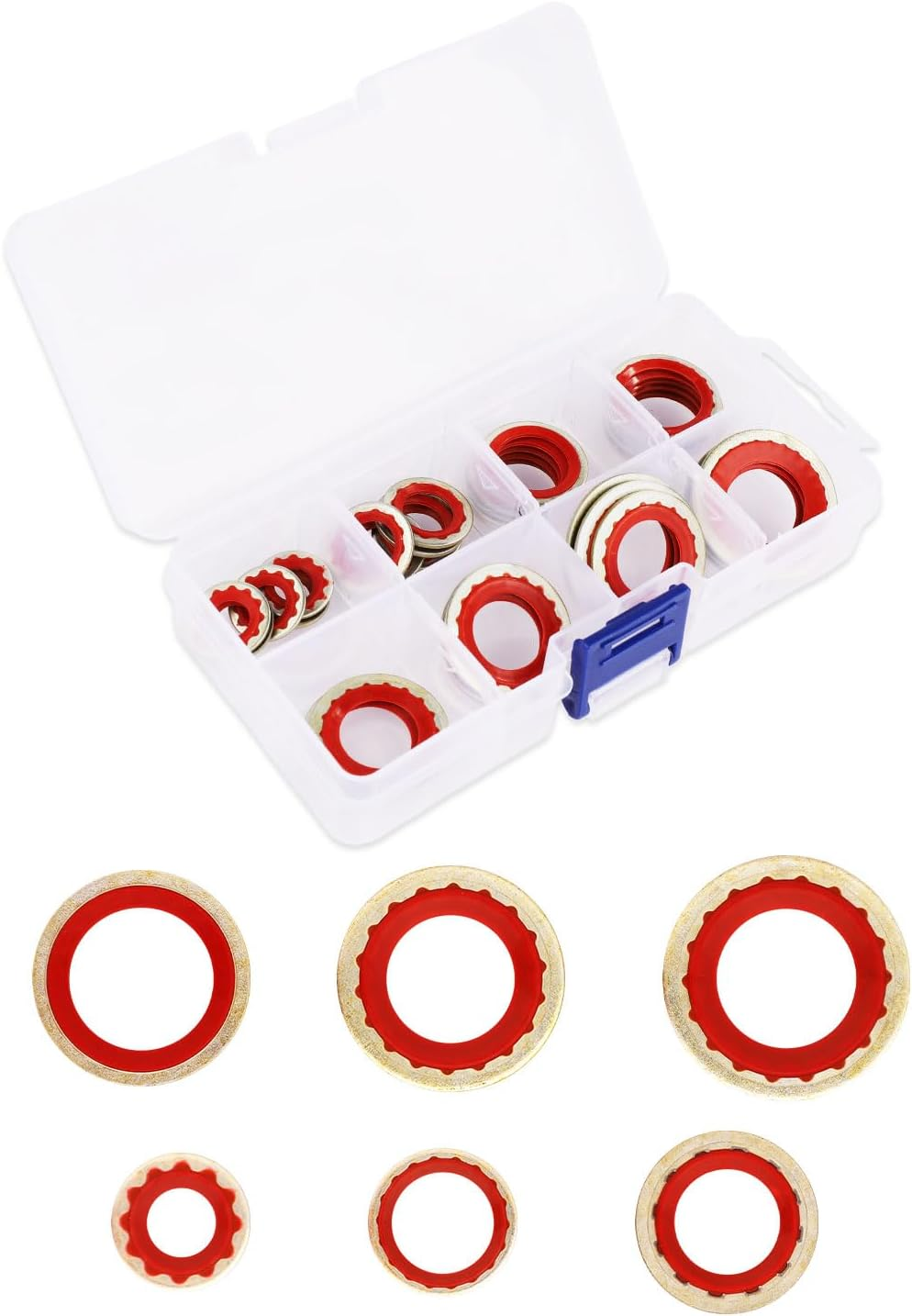 30Pcs Car AC Compressor Gaskets, Leakproof AC Port Seal Washer Multi-Specification Car AC Compressor O-Ring Gasket Seals for Most Car Models (Red) image number 2