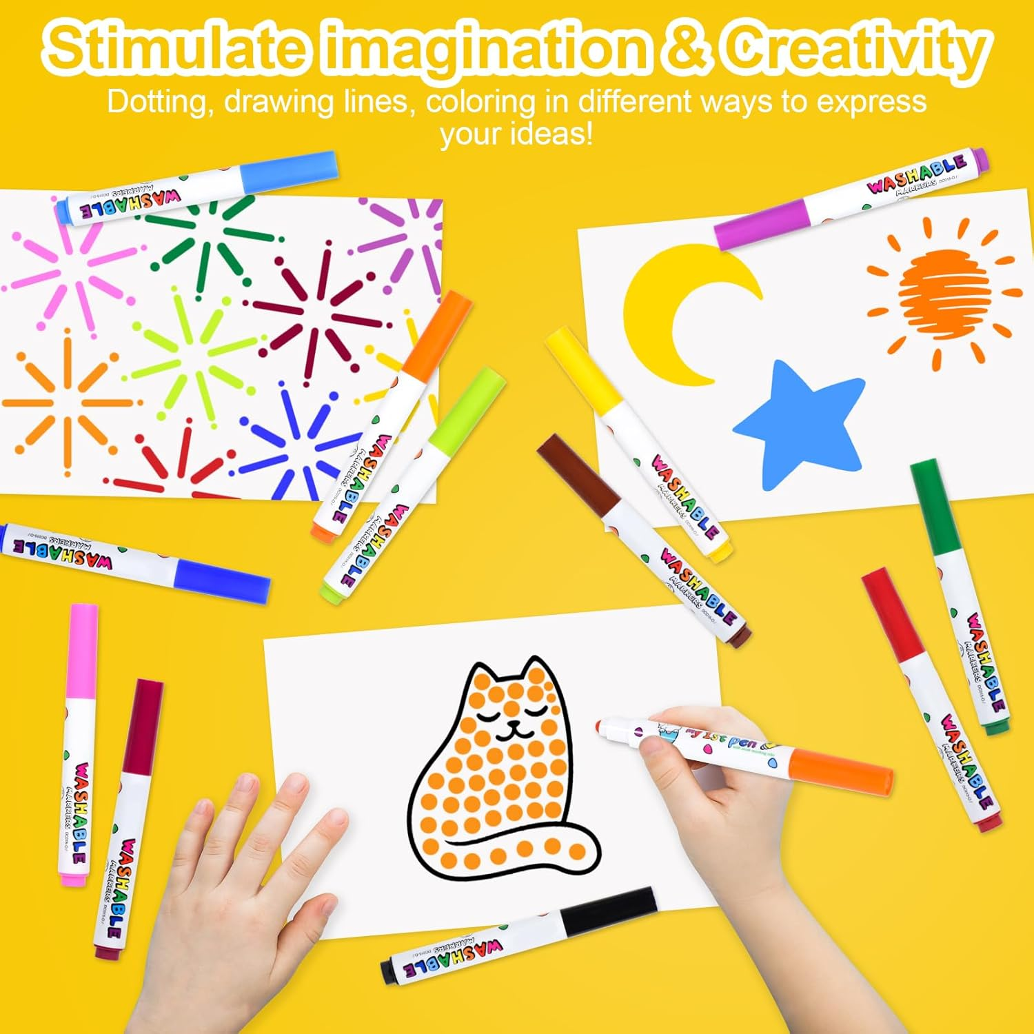 SAYEEC Dot Markers 12 Vibrant Colors Washable Markers for Kids Art Coloring Book Markers round Tip Drawing Pens Broad Line Paint Markers for Toddler Preschool Children Early Childhood School Classroom image number 1