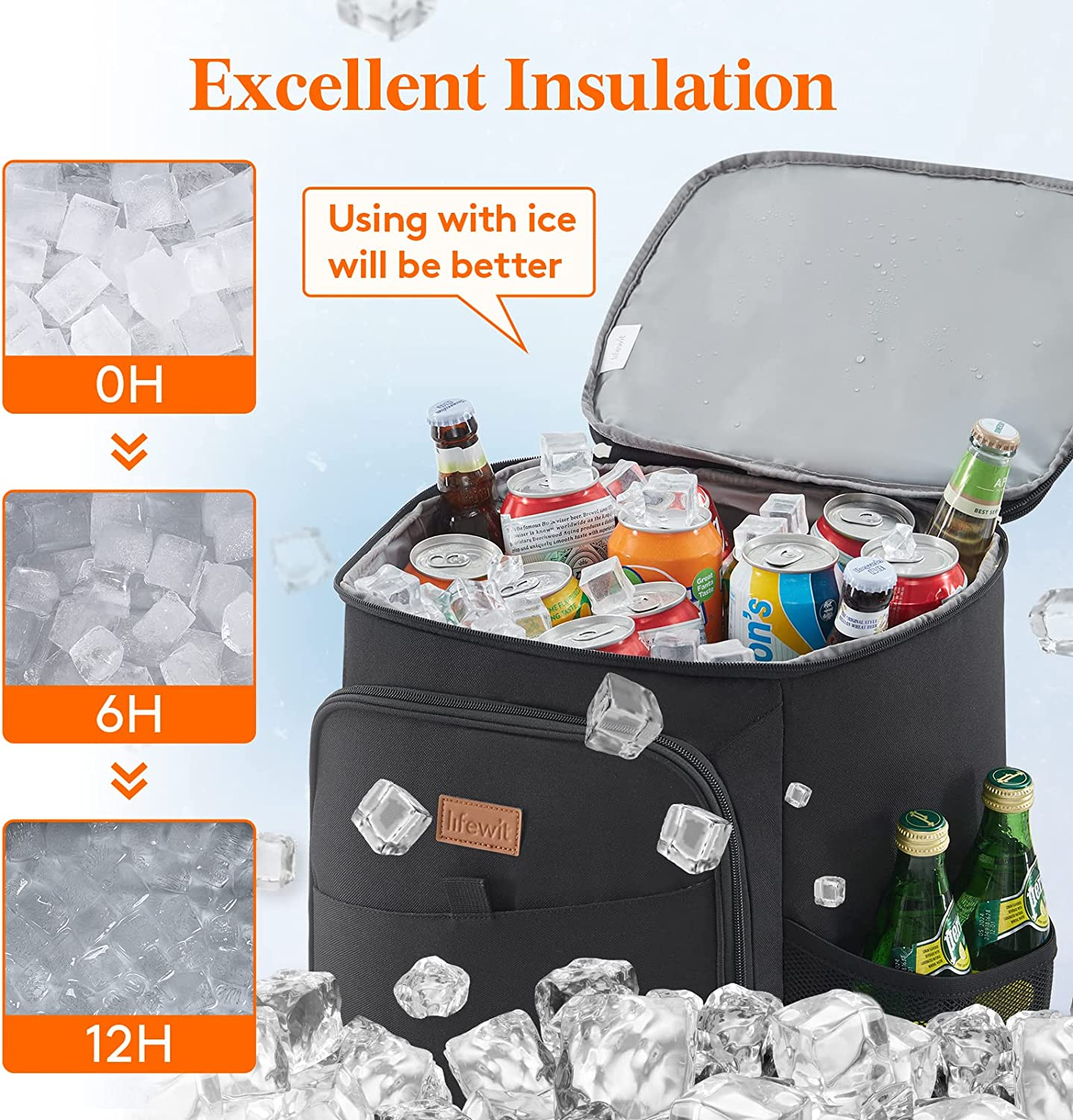 Lifewit 26L 34-Can Insulated Cooler Backpack Cool Bag, Large Picnic Bag Leakproof Portable Fridge Soft Food Cooler Box for Men Women for Outdoor/Picnic/Beach/Bbq/Camping/Travel/Family, Black image number 3