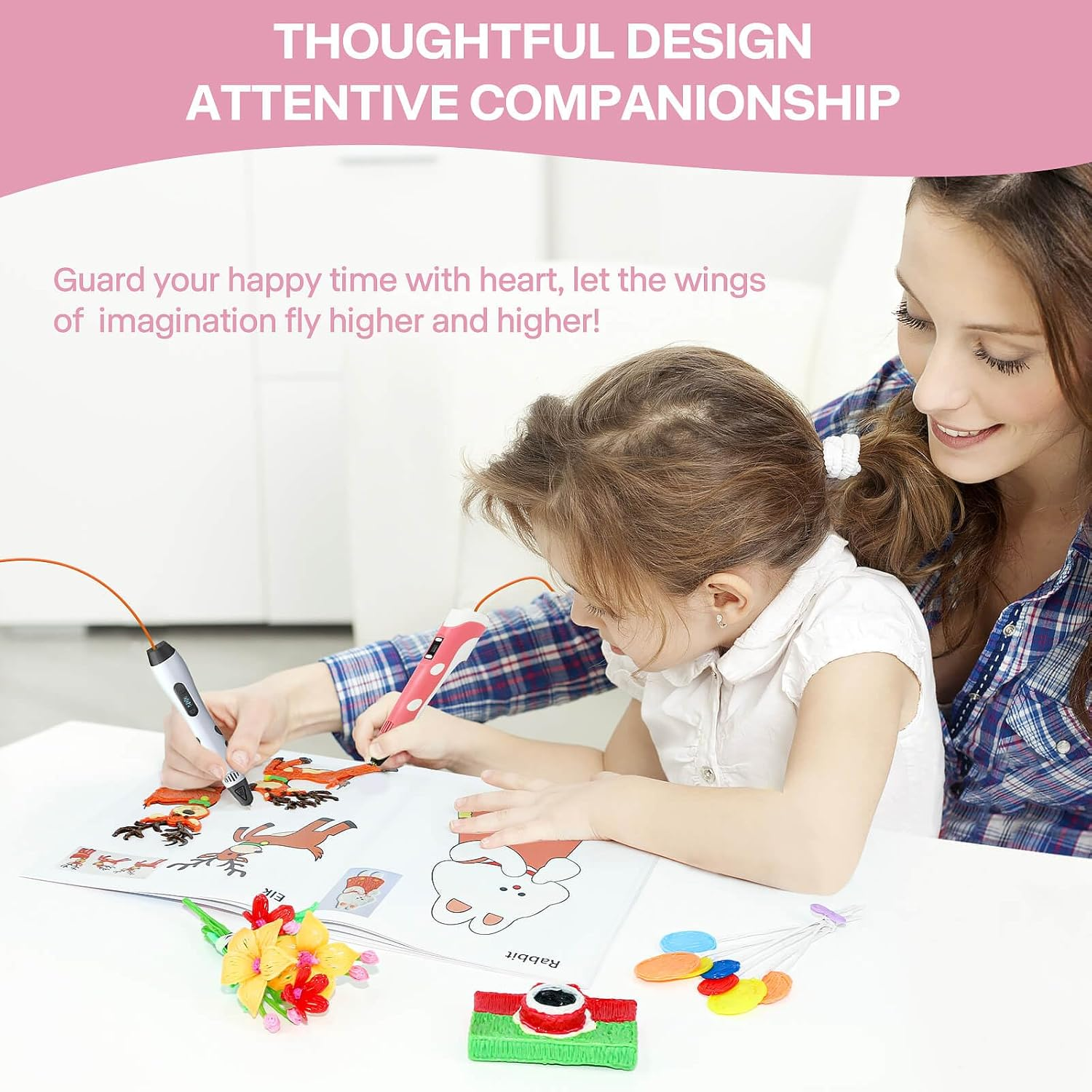 3D Pen Printing Drawing Book, Reusable Colorful Thick Paper Template with a Temperature Resistant Transparent Board, 40 Original Patterns Painting Graffiti Copy Book for Kids DIY Gift image number 6