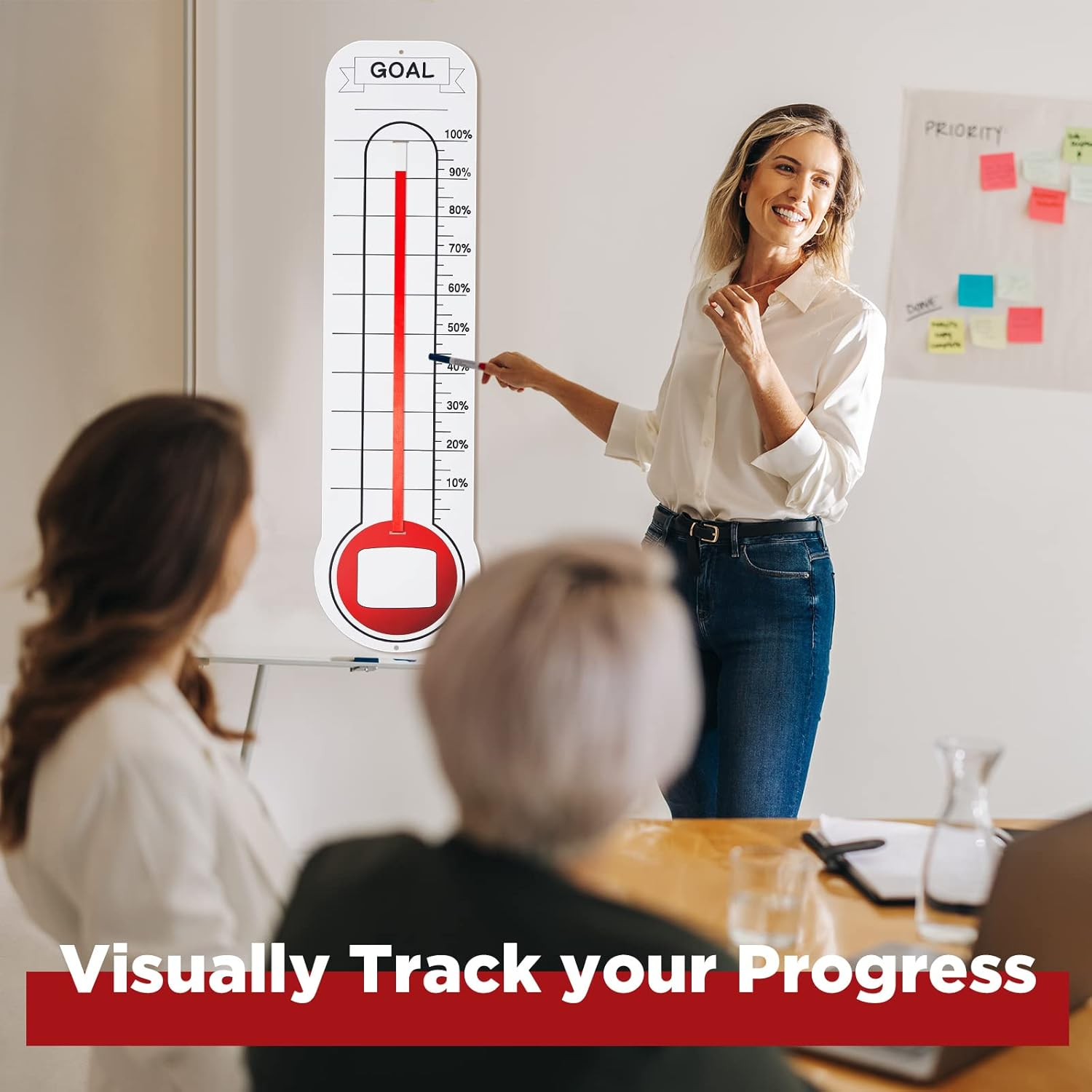 5 Pcs Goal Chart Fundraising Thermometer Goal Setter Board Goal Tracker Giant Goal Chart Goal Tracker Dry Erase Goal Setting Wall Mounted Thermometer with Pull through Ribbon, 46 X 12 Inches image number 4