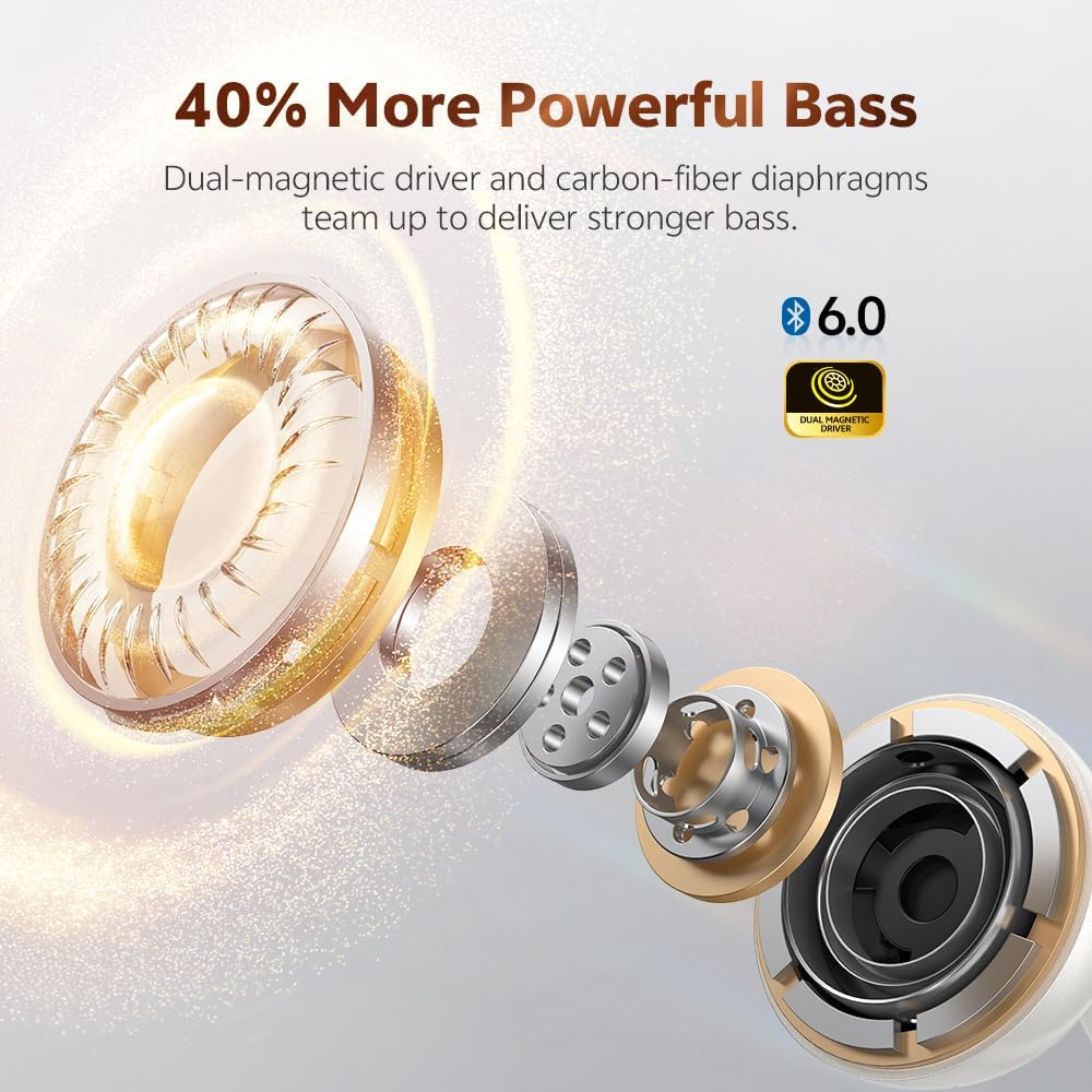 QCY Crossky C50 Clip on Earbuds Open Ear Wireless Bluetooth 6.0 Headphones with 4 Mic, 35H Playtime Ear Cuff Earbuds Comfortable for Running/Fintness, IPX5 Waterproof, Ultra Lightweight - White image number 2