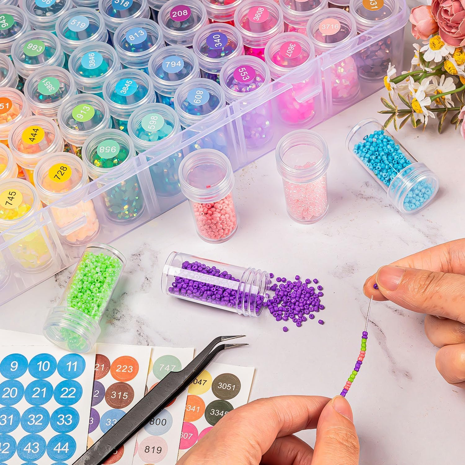 TCSYLSC Diamond Painting Storage Containers Set, 60 Grids Bead Organizer & round Painting Labels & 12 Pcs Dispense, Perfect for DIY Diamond Art Craft & Jewelry Bead Storage image number 3