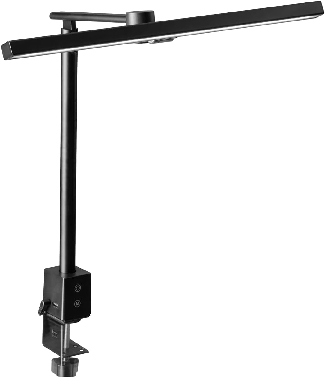 Alco-Albert 940-11 LED Desk Lamp with Clamp, 50 Cm, Black, Continuously Dimmable, 3 Colour Temperatures, USB Connection, Aluminium Table Lamp