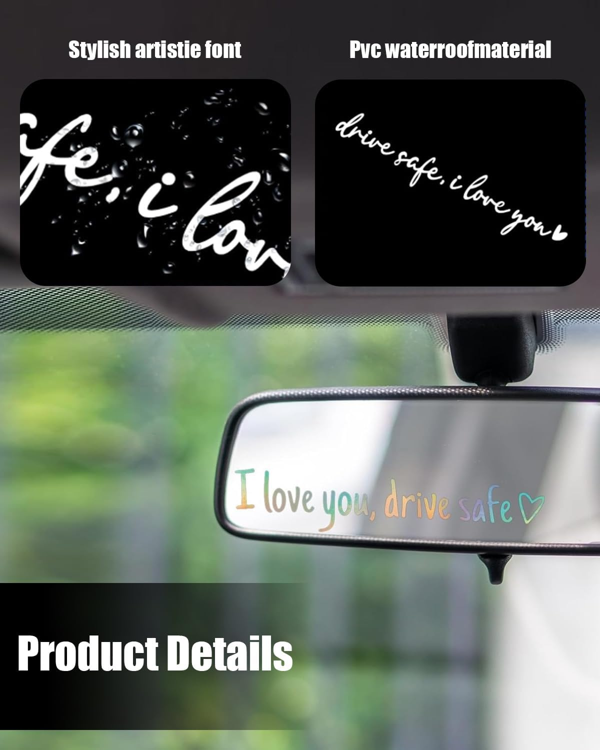 Pack of 6 "I Love You,Drive Safe" Drive Safe Mirror Stickers, Vinyl Rear View Mirror Sticker, Mirror, Car Decoration Gift for Drivers, Women, Men