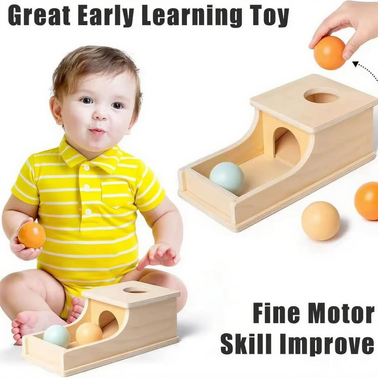 Montessori Toys for Babies 6-12 Months, Object Permanence Box Wooden Ball Drop Toy, Early Learning Toy Play for 6 Month to 3 Year Old Toddlers and Infants image number 2