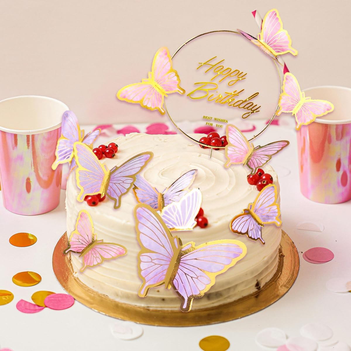 Butterfly Decorations for Cakes 22PCS Butterflies Cake Topper Happy Birthday 3D Cupcake Toppers Pink Purple Wall Decor Party Baby Shower Women Girls image number 5