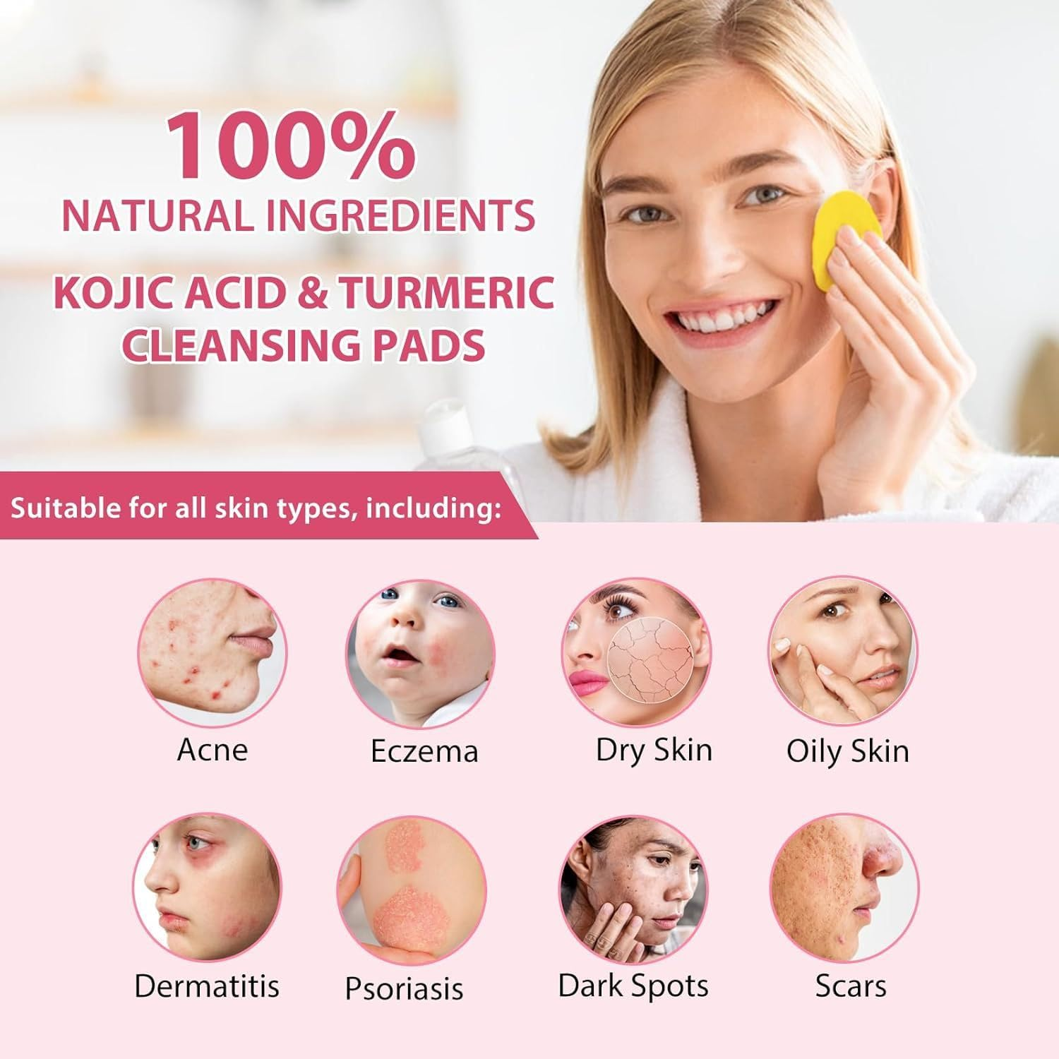 Turmeric Cleansing Pads - Kojic Acid and Turmeric Formula, Contains Vitamin B5, Vitamin C, Gentle Exfoliation, Balances Oil, Deep Facial Cleansing, 40 Pads/Pack image number 6