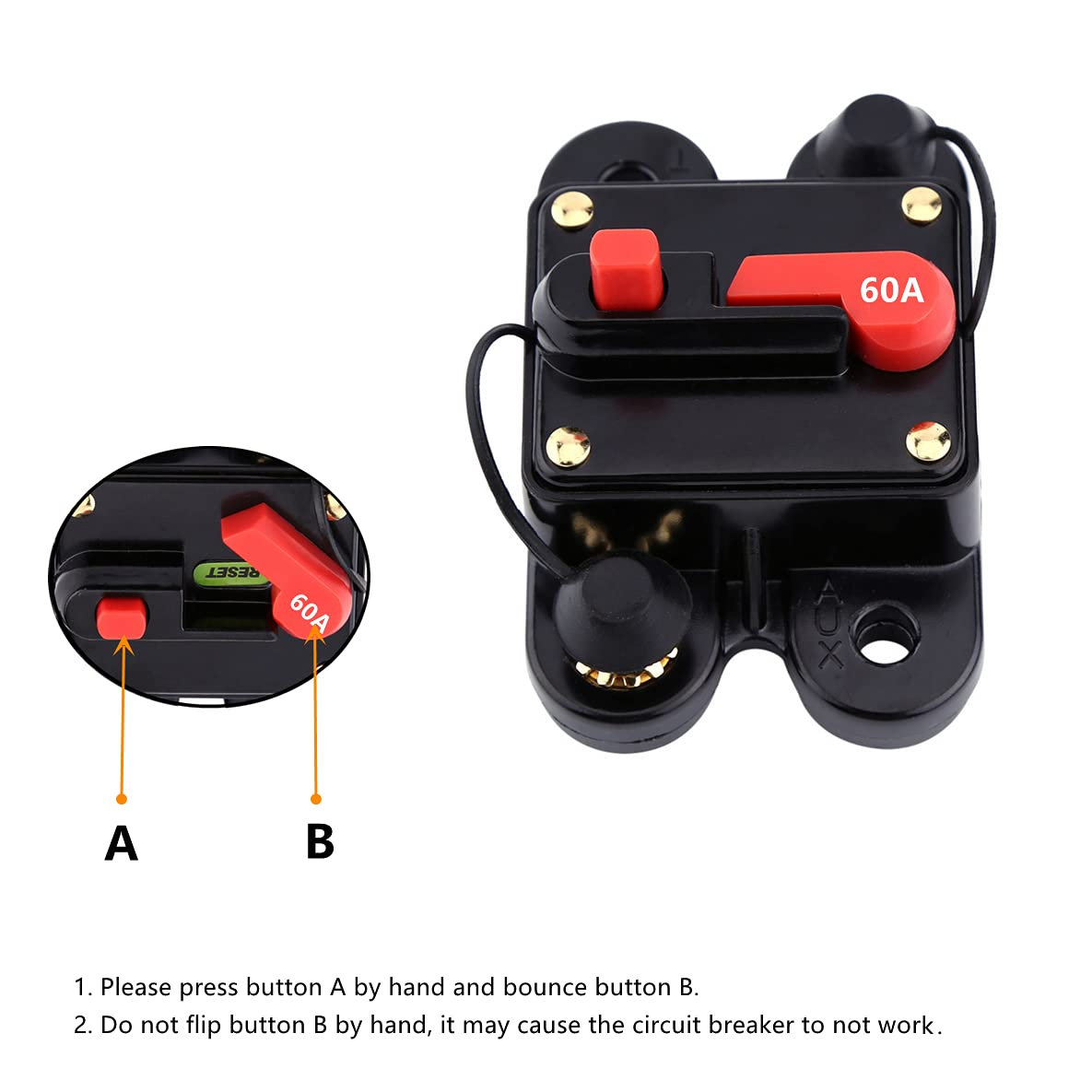 DC 12V-24V 60A/100A/200A Manual Reset Circuit Breaker Suitable for Car and Boat Audio Stereo Video Current Overload Protector (60A) image number 1