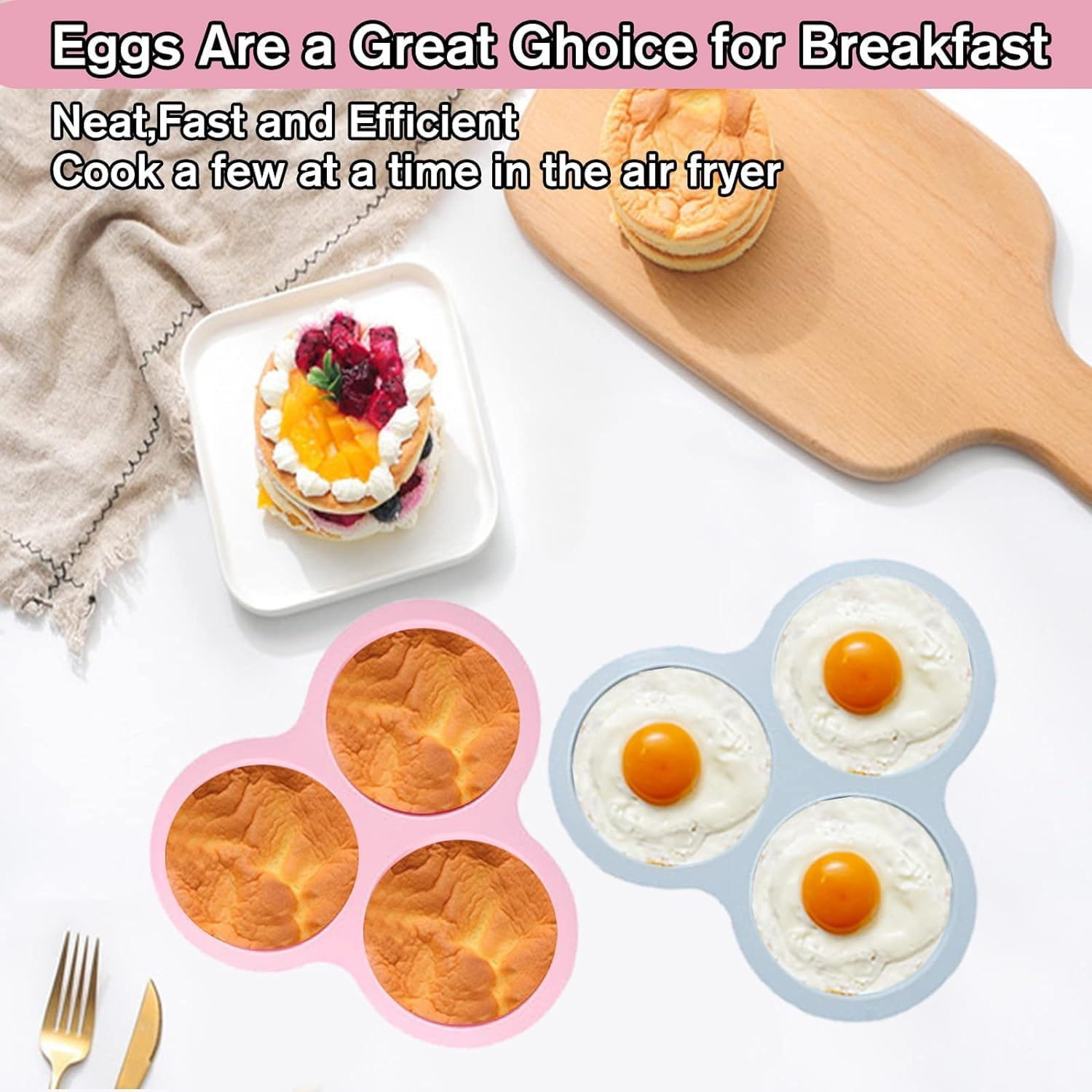 Wzenclave 2Pcs Silicone Air Fryer Egg Mold Reusable Bpafree Silicone Baking Cups Nonstick 3Chamber Heat Resistant Silicone Muffin Pan for Air Fryer and Microwave Fit to Hamburger Bun Pie Cake Egg image number 1