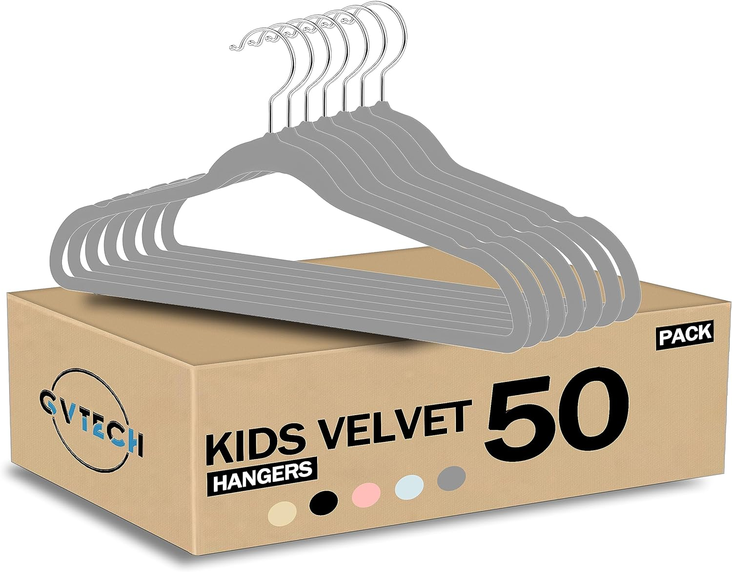 GVTECH Kids Hangers Velvet, [50 Pack] Children Cloth Durable Baby Hangers for Closet - Perfect Infant Toddler Kid Hanger for Everyday Use, Non Slip 360&deg; Hooks for Shirt, Pant, Dress (50 Pack, Black)