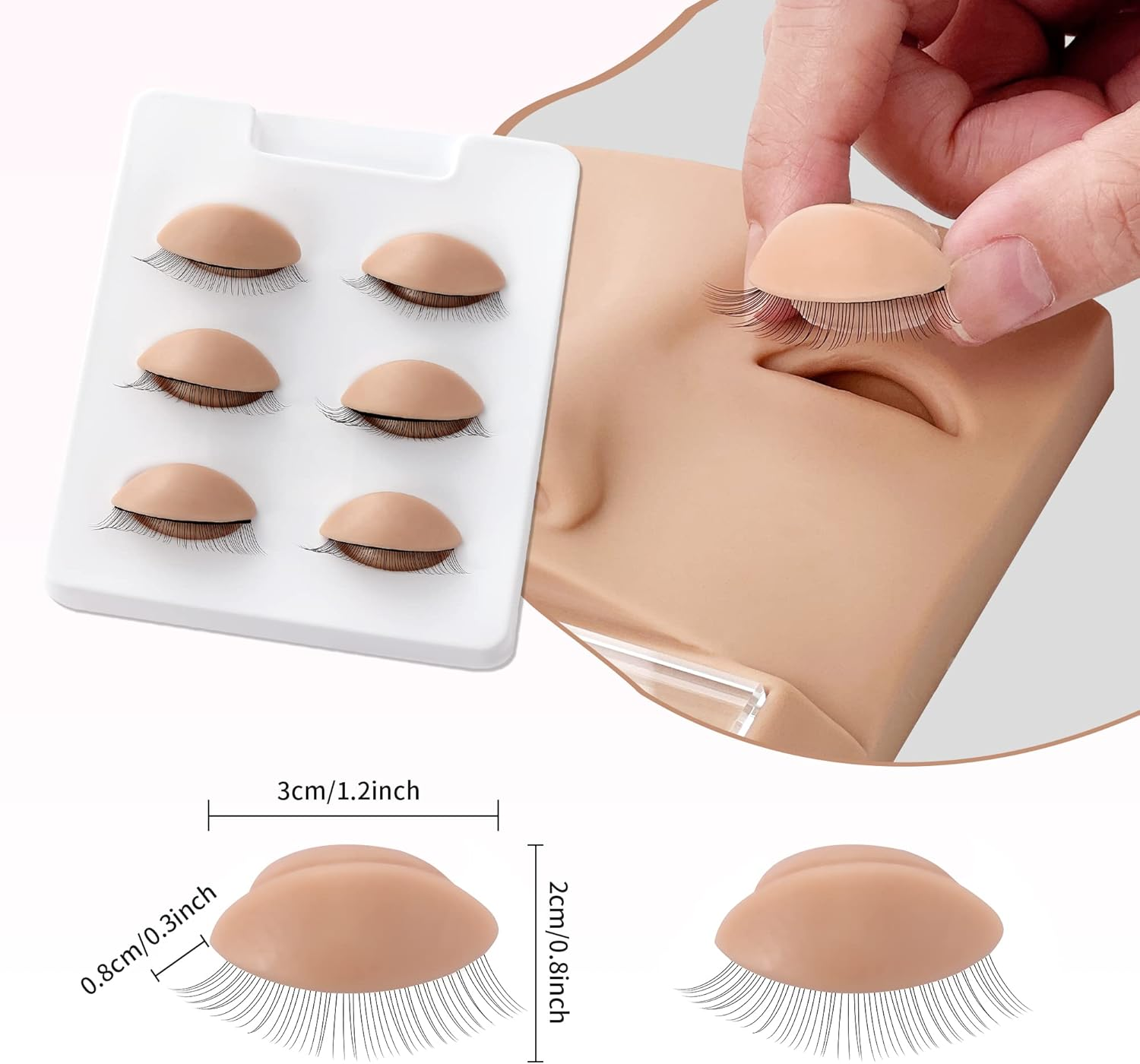 Beauty7 1 Box 3 Pairs Replacement Eyelids for Mannequin Head, Silicone Rubber Removable Realistic Eyelids for Eyelash Training Practice Makeup Extension image number 4