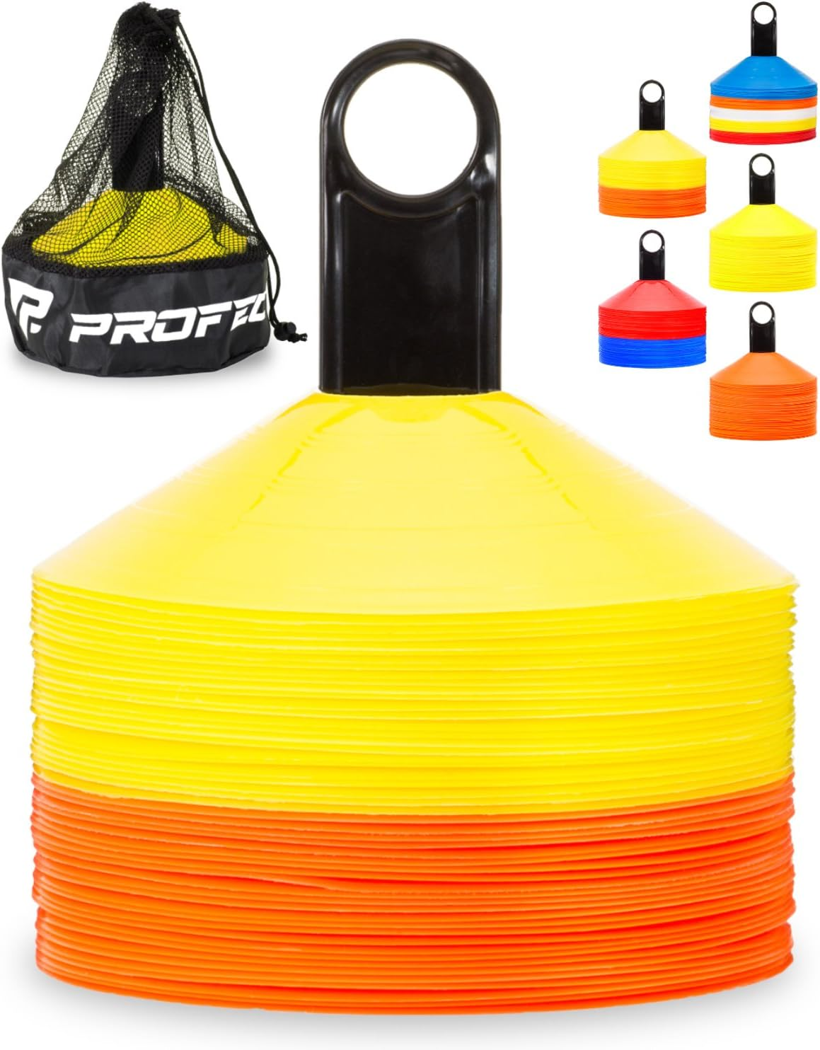 Pro Disc Cones (Set of 50) - Agility Soccer Cones with Carry Bag and Holder for Sports Training, Football, Basketball, Coaching, Practice Equipment, Kids - Includes 15 Best Cone Drills Book - Blue And Red image number 3