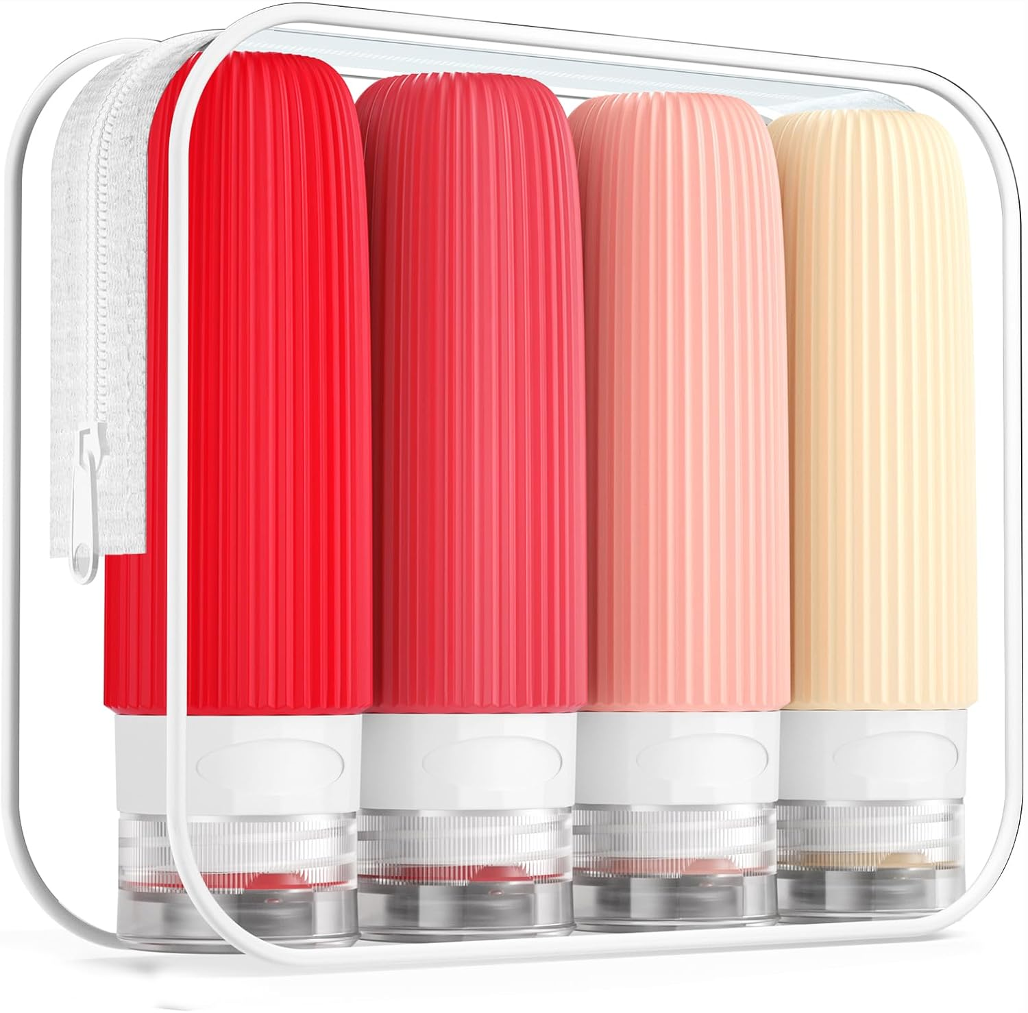 Mrsdry Travel Bottles for Toiletries, Tsa Approved 3Oz Portable Bottles, BPA Free Leak Proof Squeezable Silicone Size Containers, Accessories with Clear Toiletry Bag (4 Pack), Pink