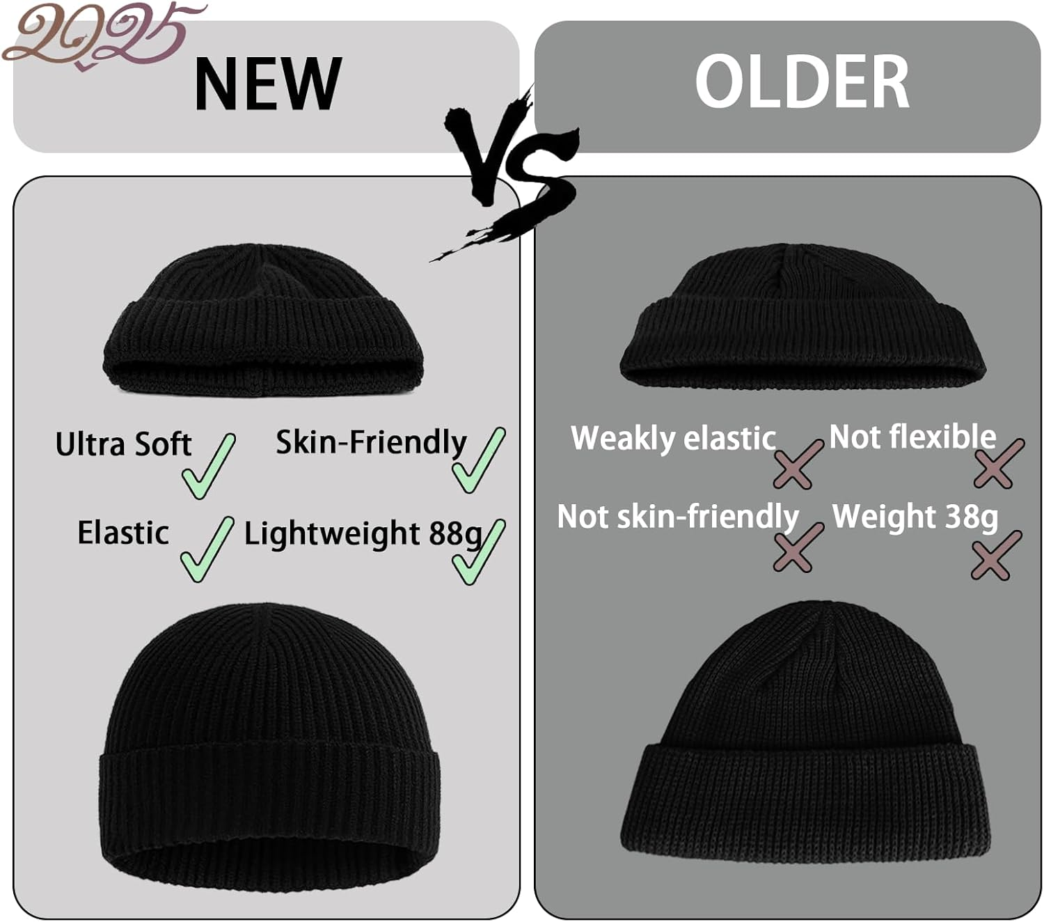 ONBPIY Beanie Hat Men &ndash; Fisherman Beanie Trawler Knit Cuffed Winter Skullcap Warm Gifts for Men, 1 Pack, Black