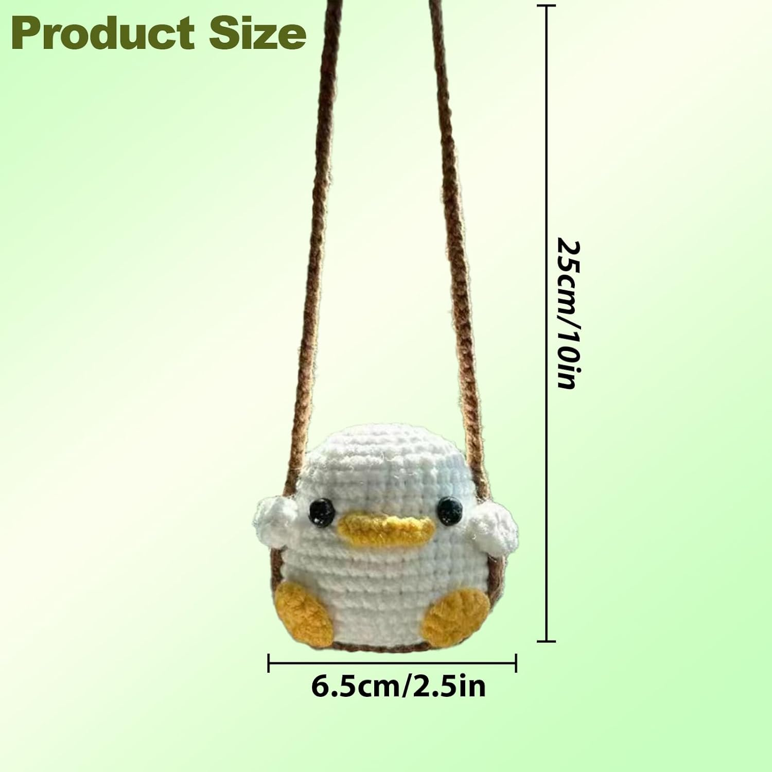 Crochet Swinging Duck Car Mirror Hanging Accessories, Cute Car Decorations for Women Aesthetic, Handmade Knitted Rearview Mirror Accessories Crochet Duck Home Office Decor Ornaments - Chicken image number 5