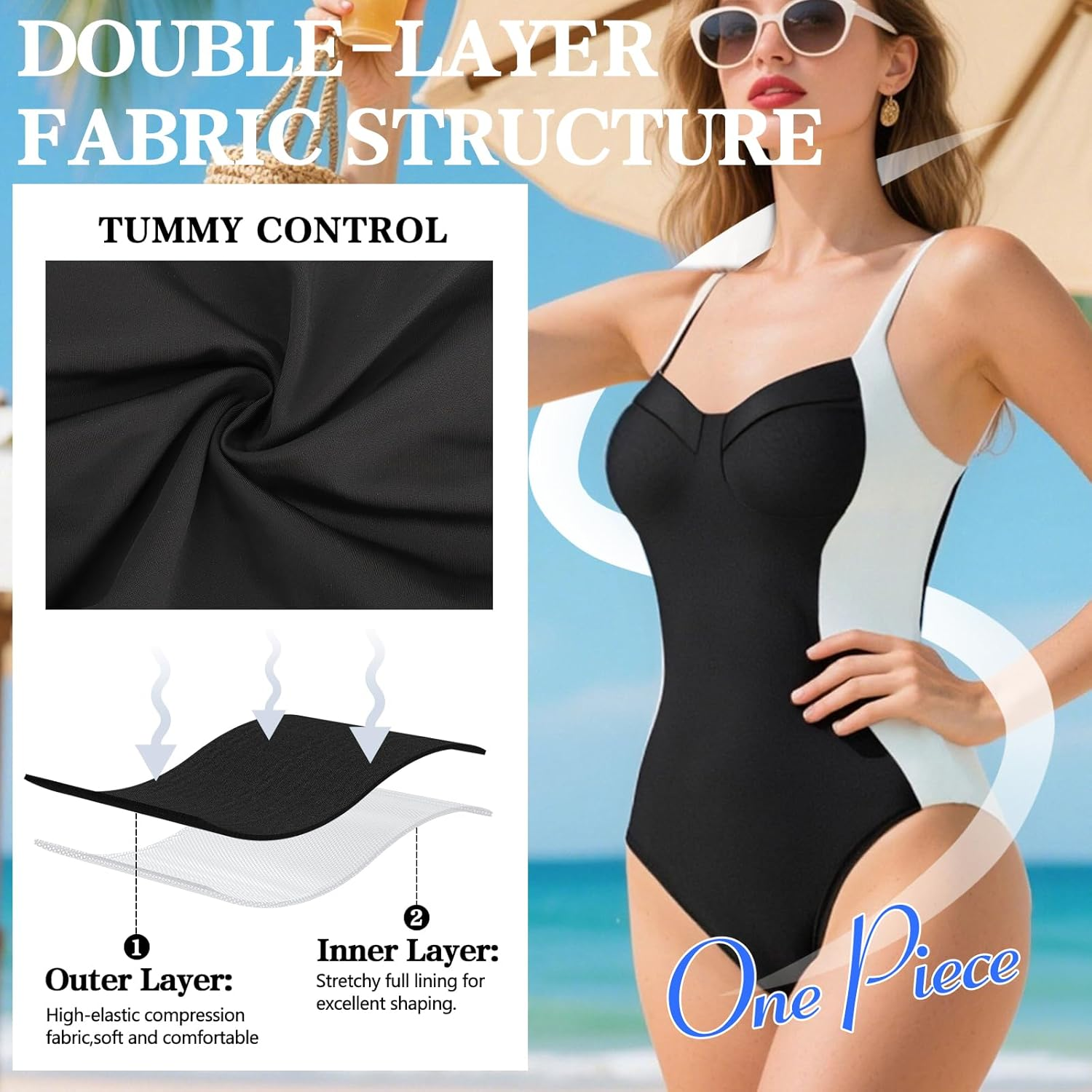 Fiohiros Tummy Control Women'S One Piece Swimsuit Detachable Pads Underwire Color Block Crisscross Back Stretchy Swimwear image number 2