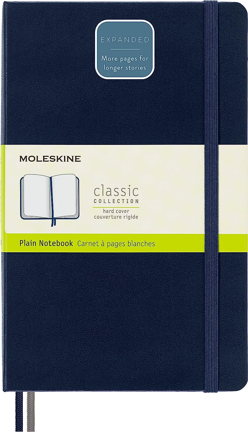 Moleskine Classic Soft Cover Expanded Plain Notebook, Large, Sapphire Blue