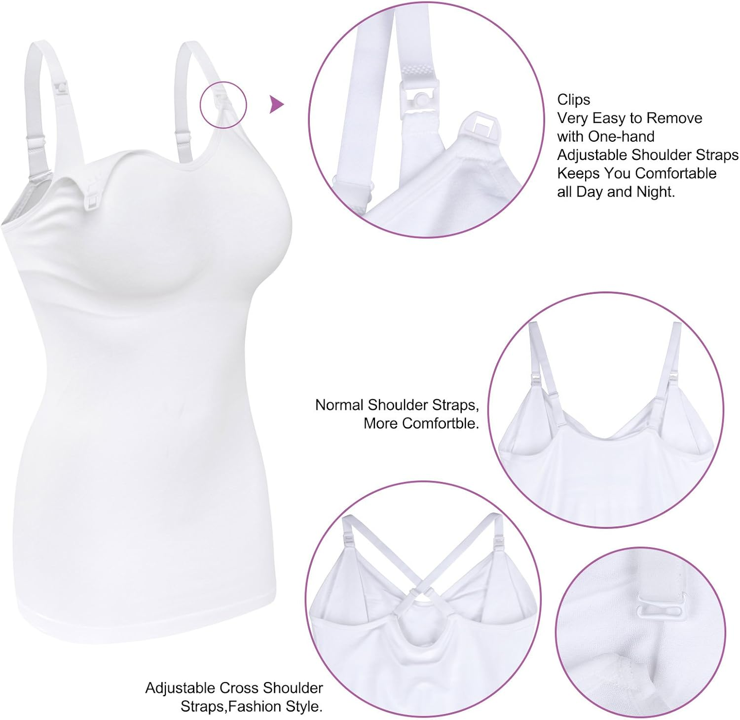 Seamless Padded Nursing Tank Tops for Women Breastfeeding Maternity Camisole Bras Pack of 4 image number 4