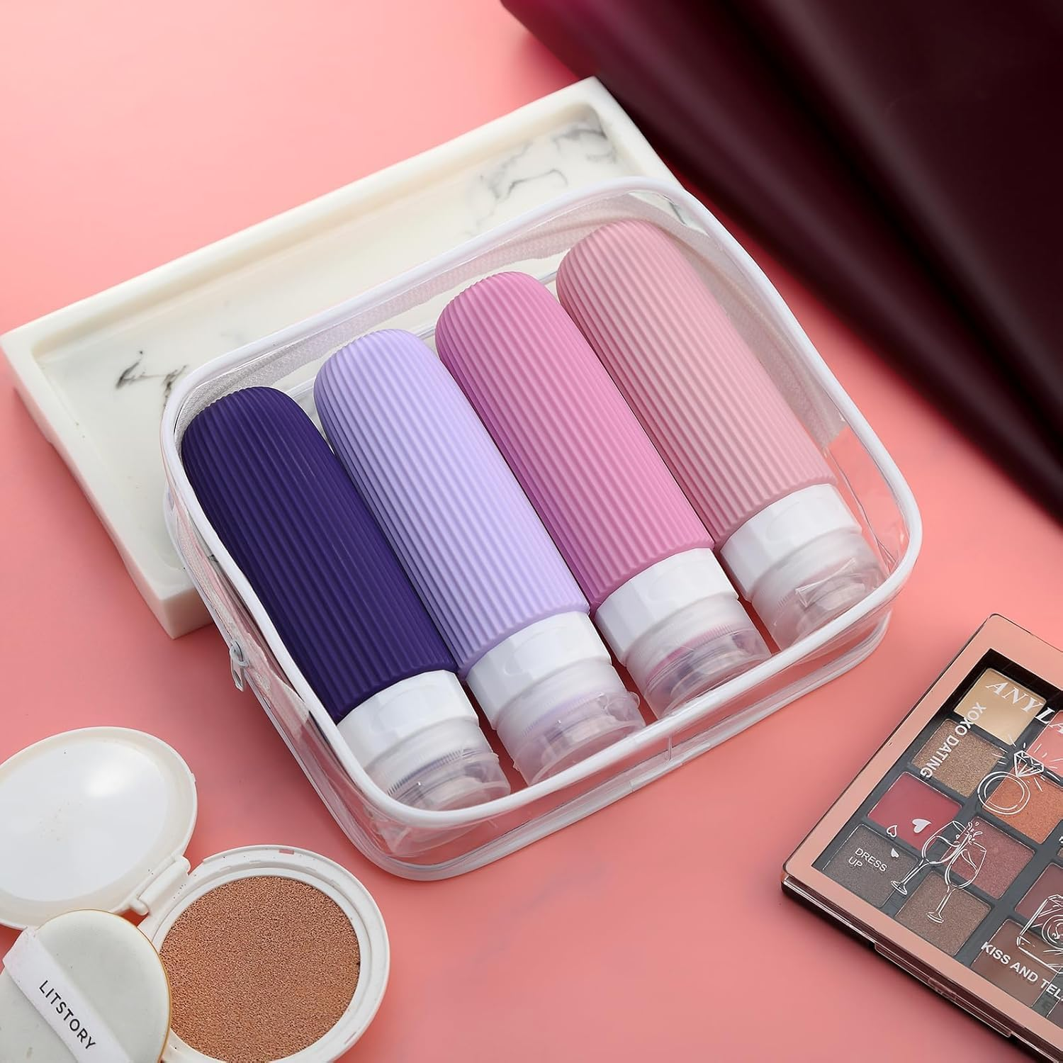 Mumoo Bear Travel Bottles for Toiletries, Tsa Approved 3Oz Portable Travel Bottles, BPA Free Leak Proof Squeezable Silicone Travel Size Containers, Travel Accessories with Clear Toiletry Bag (Style 5) image number 6