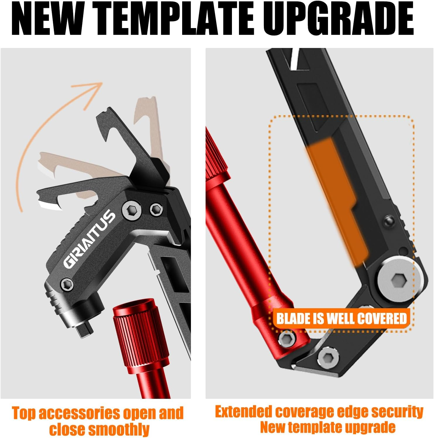 Carabiner Multitool 8-In-1 EDC Carabiners Pocket Knife, Serrated Knife, Rope Cutter, Screwdriver, Can Bottle Opener, Ruler, Survival Gear for Camping Climbing(Red) - Red image number 6