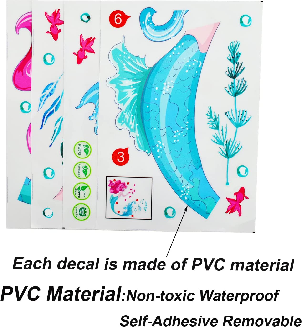 Maydahui Little Mermaid Wall Decal Mermaid Fish Seaweed Bubble Wall Sticker(22 * 24Inch) Peel & Stick Removable DIY Art Decor for Kids Bedroom Nursery Bathroom image number 4