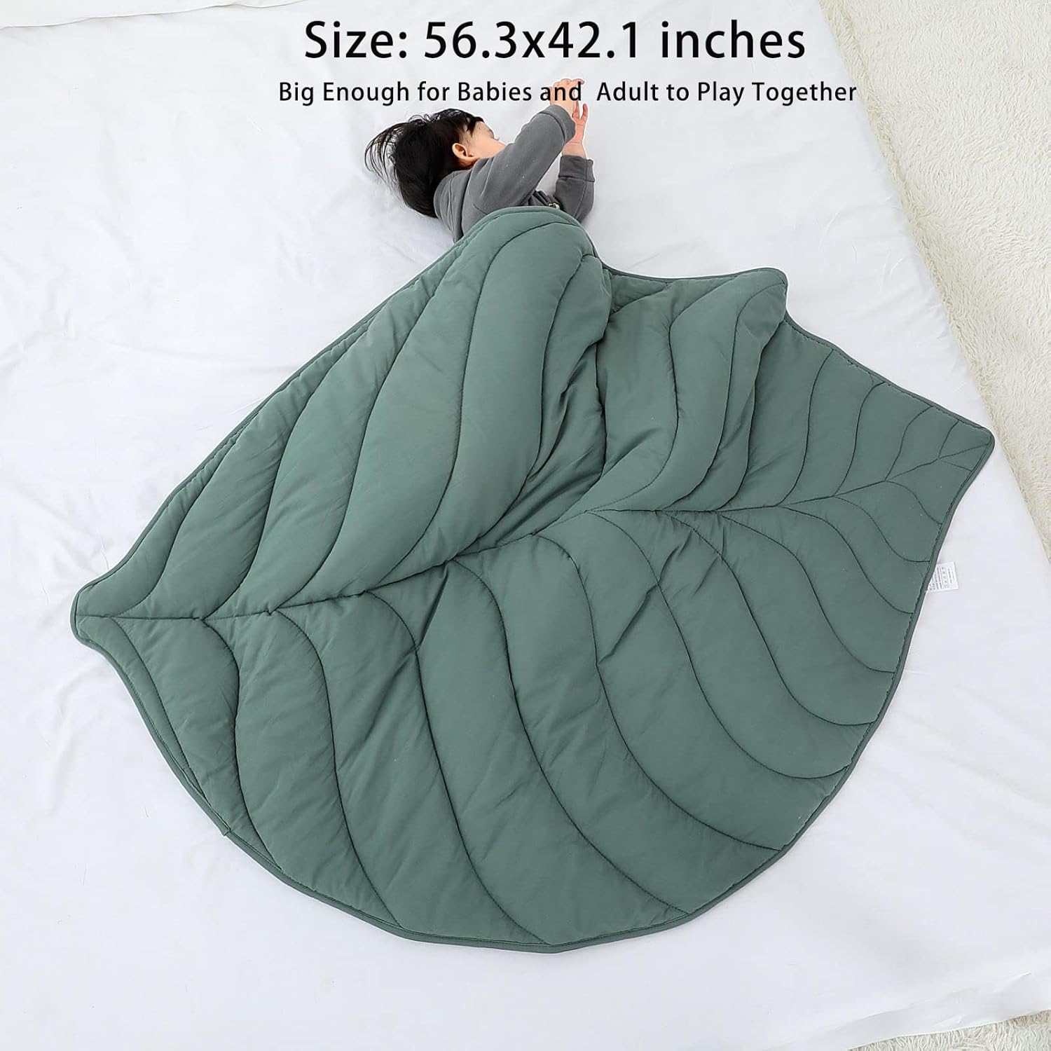 100% Cotton Leaf Nursery Rug, Machine Washable Play Mat for Nursery Decor, Crawling Mat for Tummy Time Infants image number 3