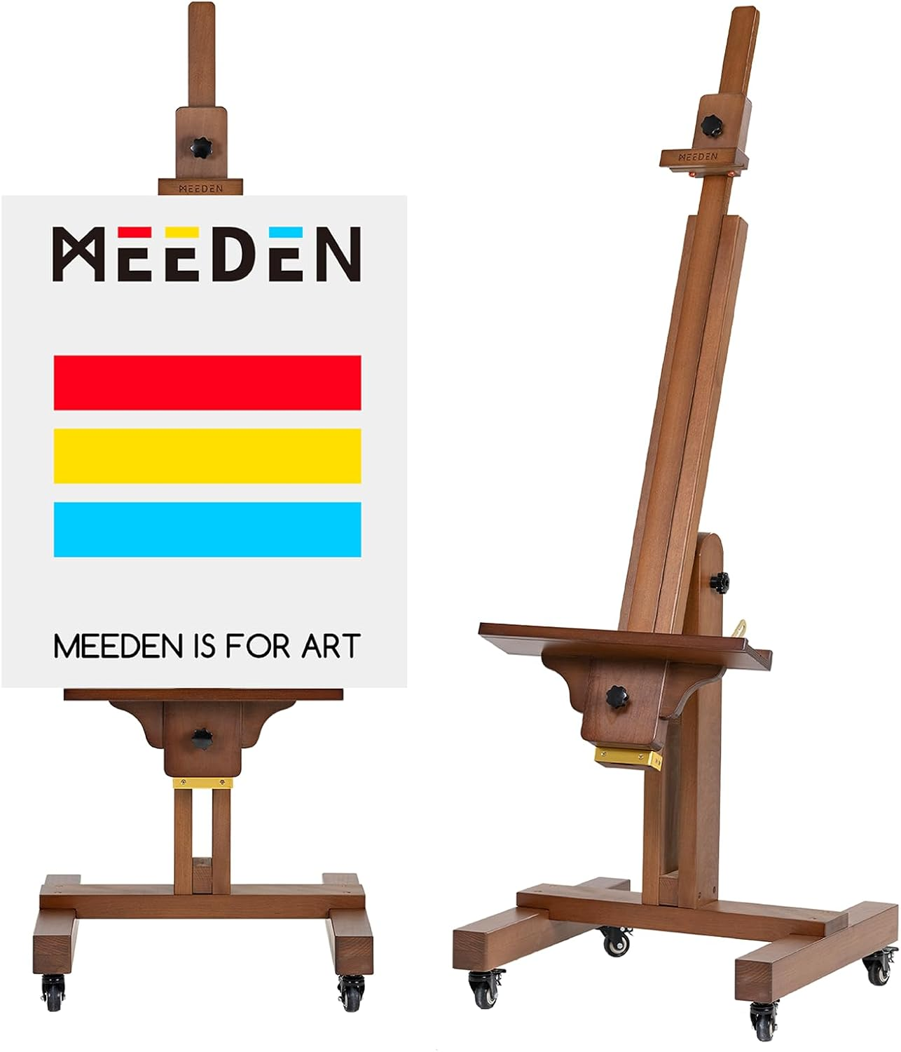 MEEDEN Extra Large Painting Easel: Solid Beech Wood Artist Studio Easel - Professional Art Easel Stand for Adults - Adjustable Movable Tilting Easel for Canvas up to 71"