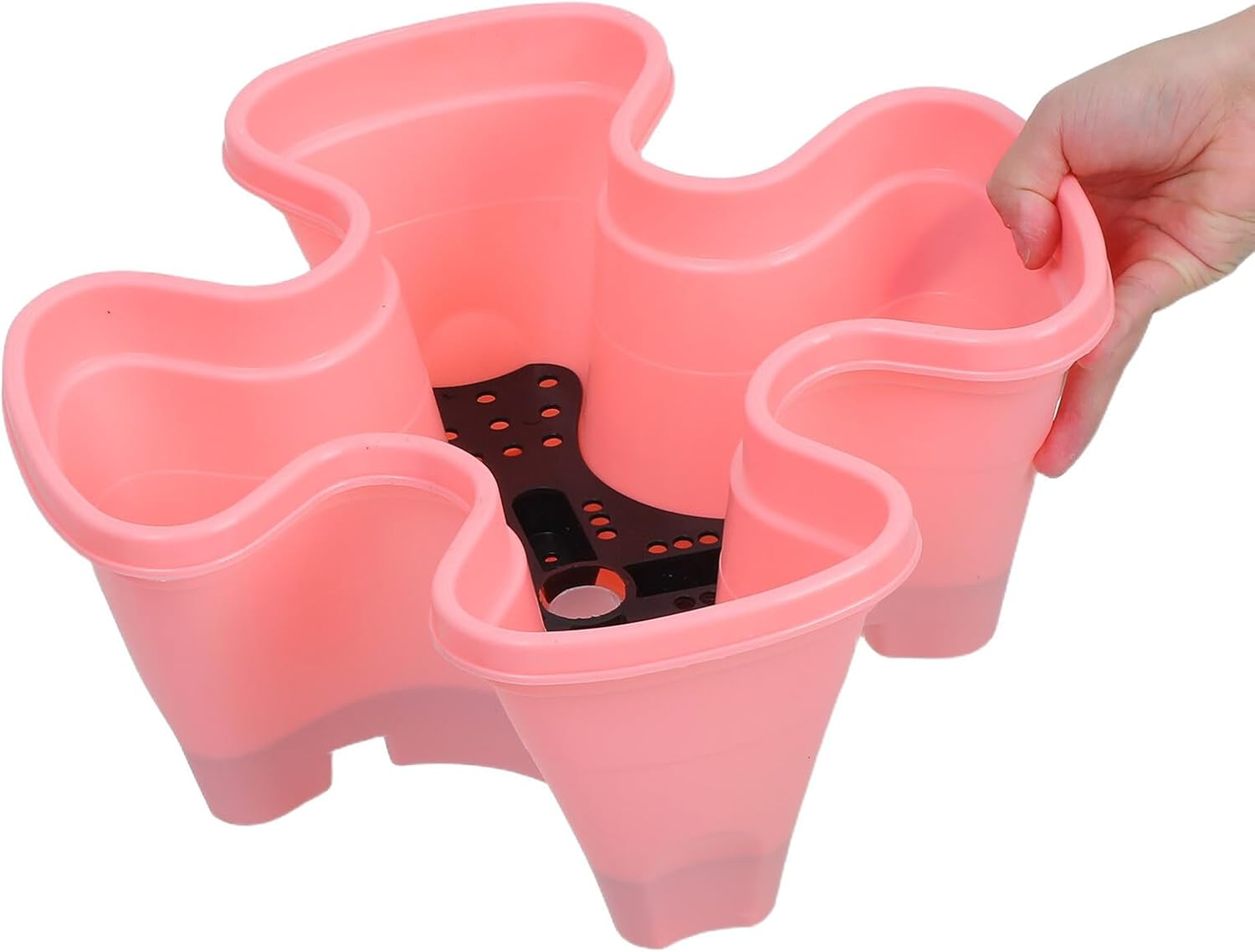 GAROZATION Stackable Vertical Strawberry Tower Planter with Movable Casters Multi-Layer Flower Pot for Outdoor Herb and Vegetable Gardening Space-Saving Pink Multi-Tiered Planter Box