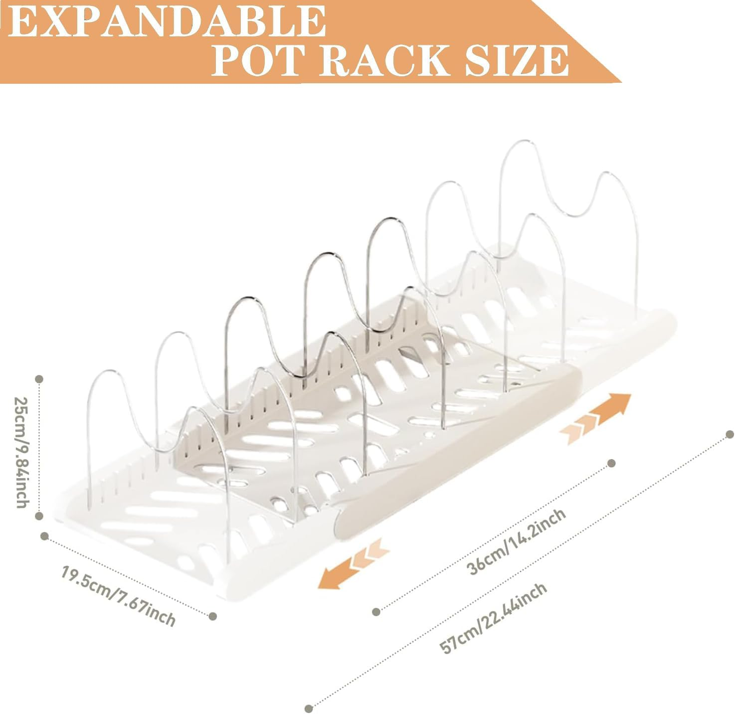Pots and Pans Organiser, Expandable Pans Organizer Rack, 7 Adjustable Compartments, Cookware Holder for Pantry or Cabinet, White image number 3