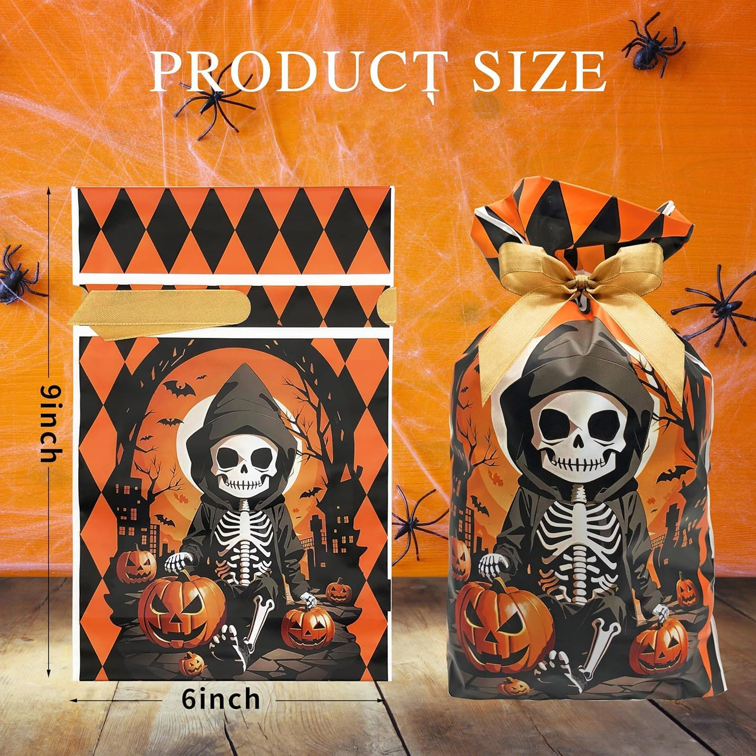 PQCLXUYA 65Pcs Halloween Treat Bags,Goodie Bags Drawstring,Plastic Drawstring Gift Bag for Kids Halloween Party Favor Trick or Treat Goody Bags Cookies Sweets (Halloween) - Halloween image number 4