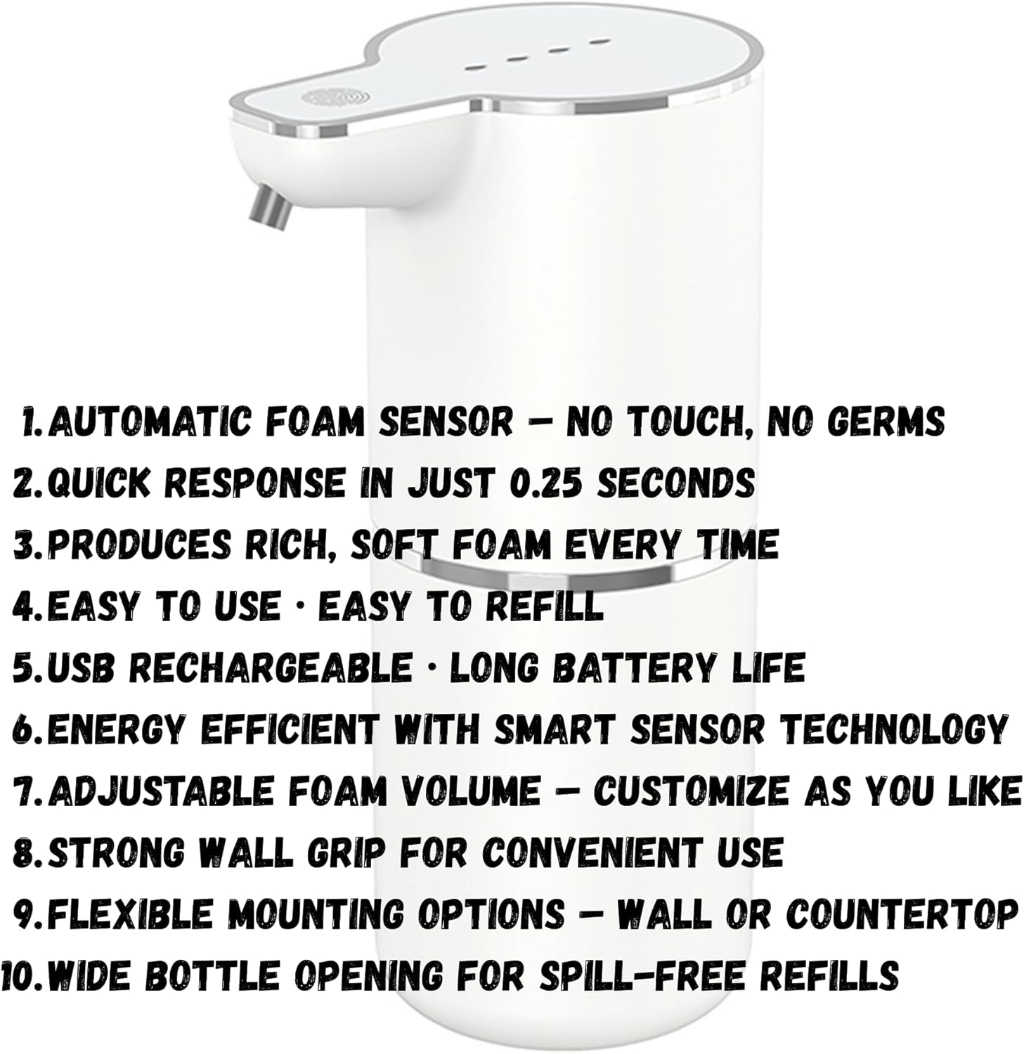 Auto Sensor Foam Soap Dispenser &ndash; Black | 350Ml Capacity | 4-Speed Adjustable Foam | Rechargeable 1200Mah Battery | ABS+PP Durable Build | Touchless Hand Wash with USB Charging image number 3