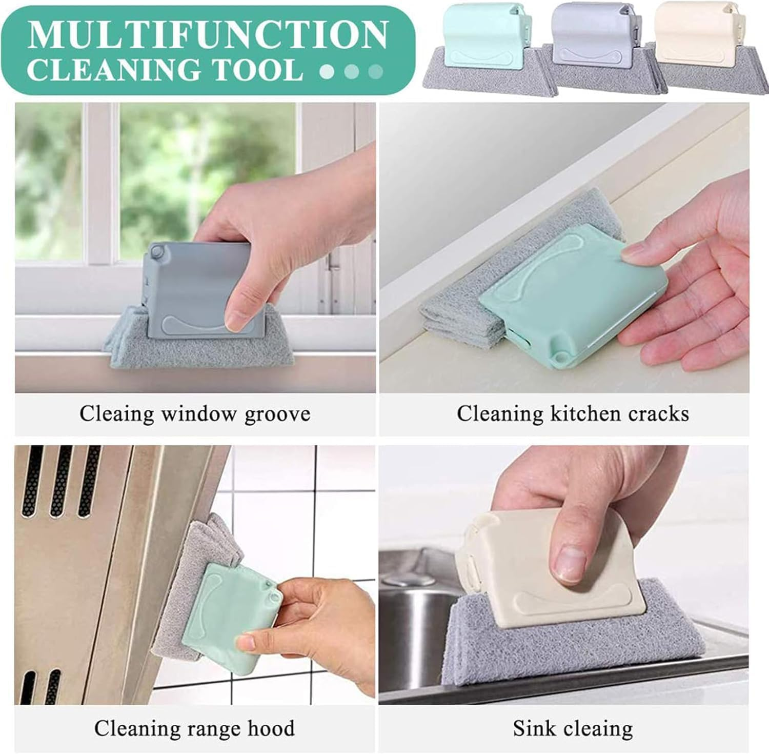 Window Track Brush Window Groove Cleaning Brush,3Pcs Sliding Groove Cleaning Brush Window Cleaning Brush,Window Track Cleaning Brush Gap Groove Sliding Brush Groove Cleaning Brush with 3 Scouring Pad image number 1