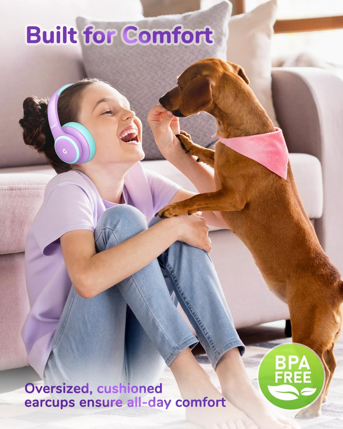 Iclever BTH26 Active Noise Cancelling Headphones Kids, 60H Play Time, Safe Volume 80Dba, Bluetooth5.4, Type C Fast Charging, Kids Bluetooth Headphones with Mic AUX Cord for Ipad Airplane (Purple)