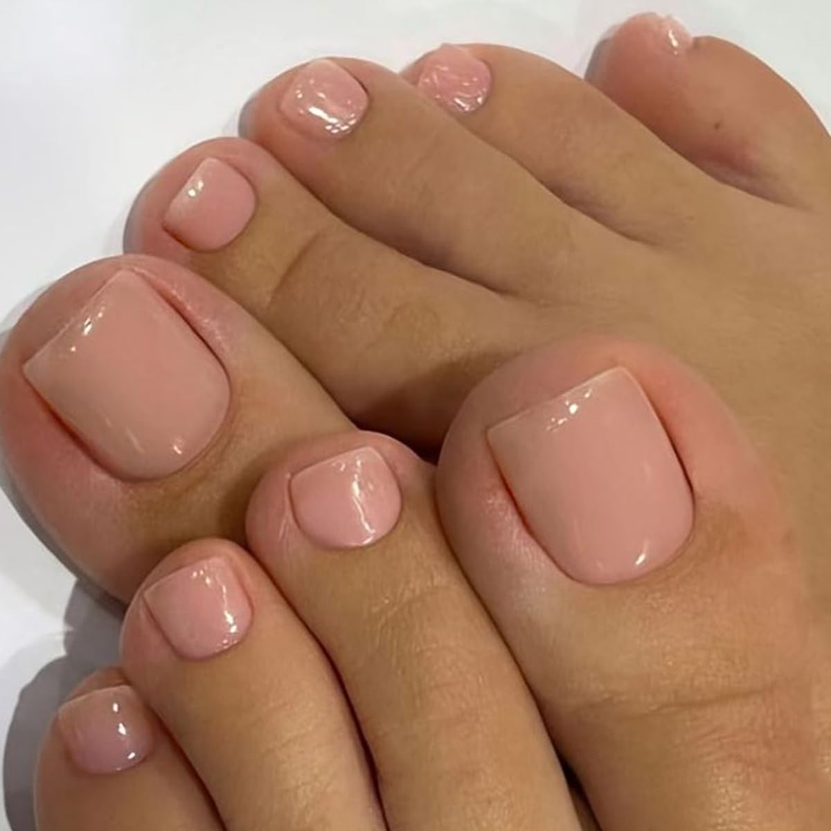 GLAMERMAID Press on Toenails, Spring Summer Pure Nude Gel Glue on Toe Nails, 24Pcs Glossy Toe Nails Reusable UV Finish Fake Nails Acrylic False Nails Manicure Kits for Women image number 3