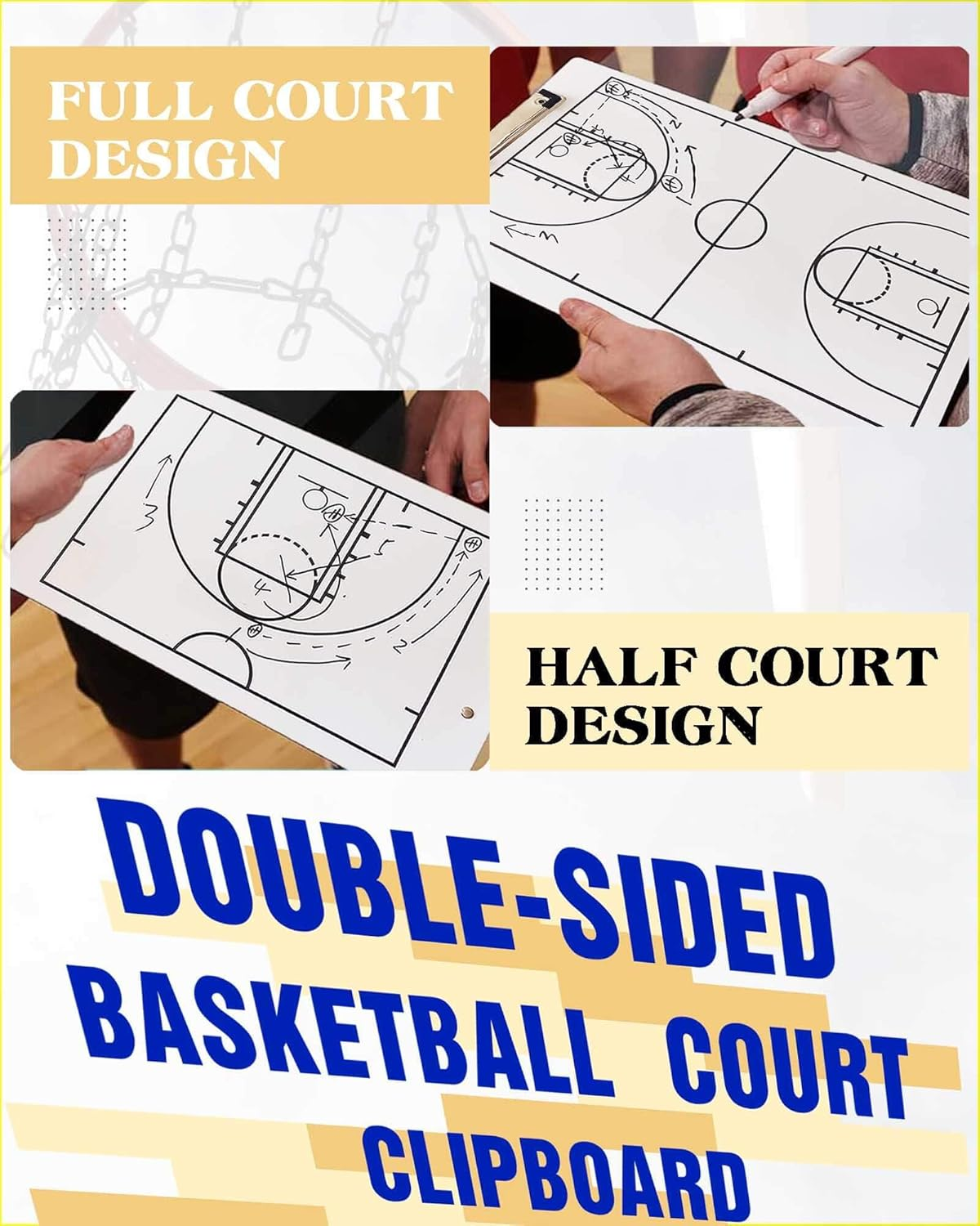 Basketball Coaching Board Double-Sided, Basketball Clipboard for Coaches, Basketball Dry Erase Board for Coaches, Basketball Whiteboard Tactical Play Board image number 1