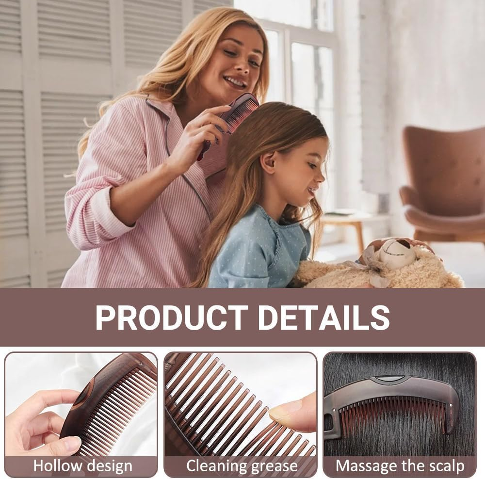 2Pcs Dandruff Fine Tooth Red Scalp Detox Combs, Hollow Teeth Energy Massage Dandruff Comb, Fine Tooth Remover and Relief Comb with Hollow Tooth Hairbrush image number 2