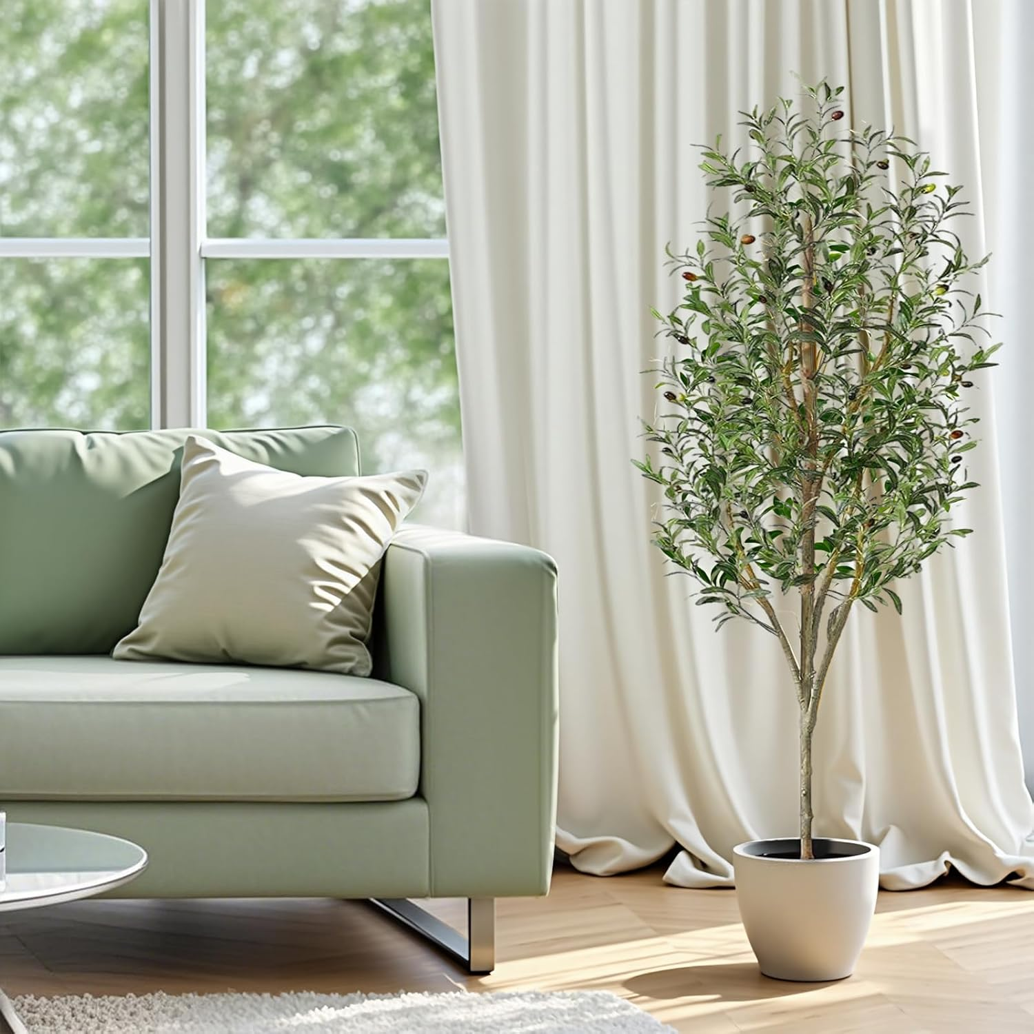 Shanghigh Artificial Olive Tree &ndash; 1.5M/5Ft Tall Faux, Decoration Olive Silk Plant with Fake Moss, Large Lifelike Faux Plant in Pot, Potted Olive Tree for Modern Home Office Indoor Outdoor Decor, Gift image number 6